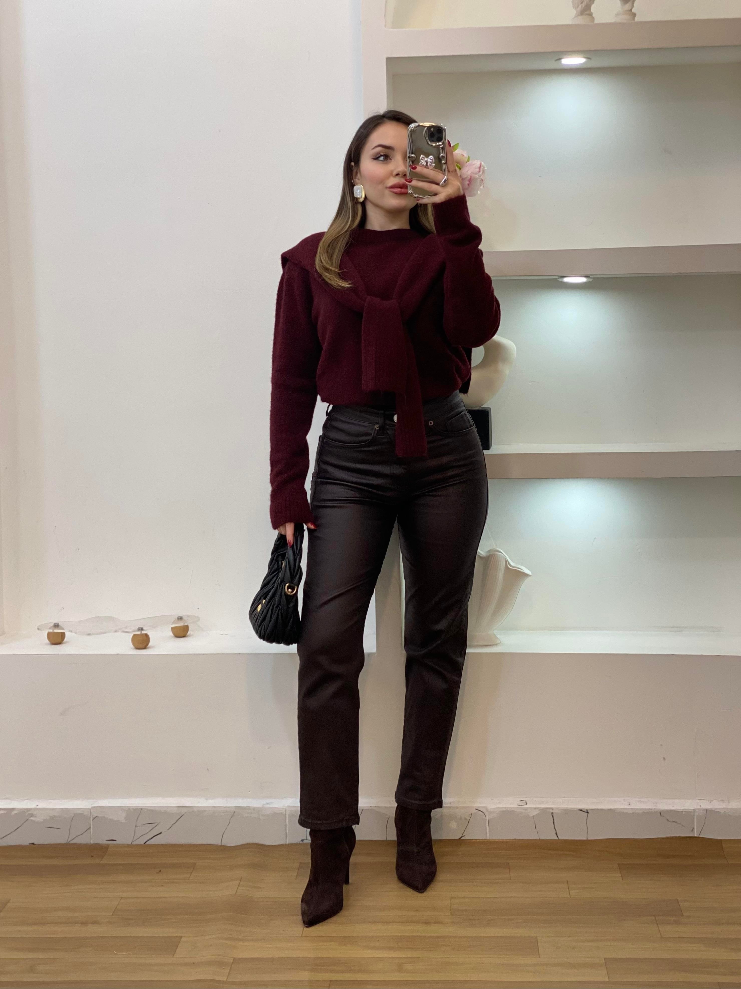 Bordo Şal Detaylı Kazak