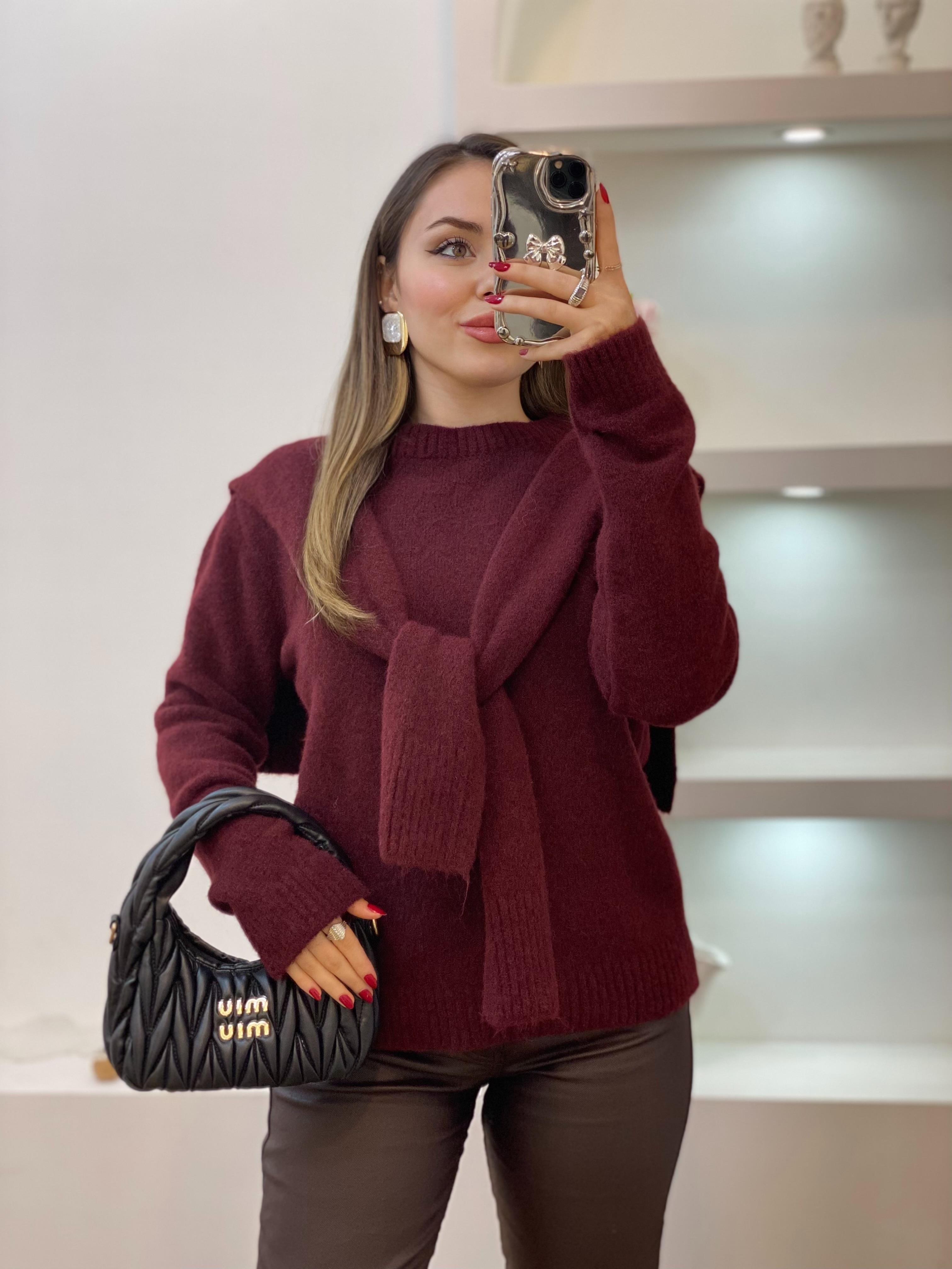 Bordo Şal Detaylı Kazak