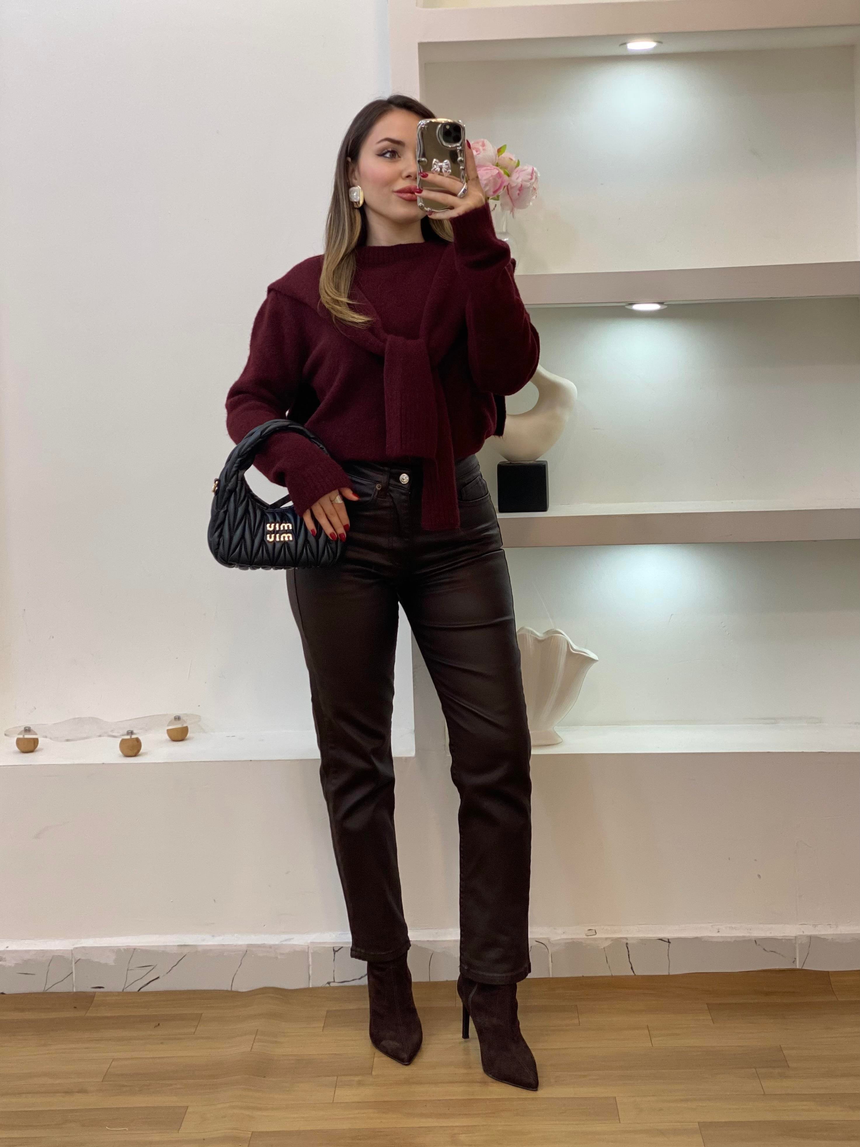 Bordo Şal Detaylı Kazak