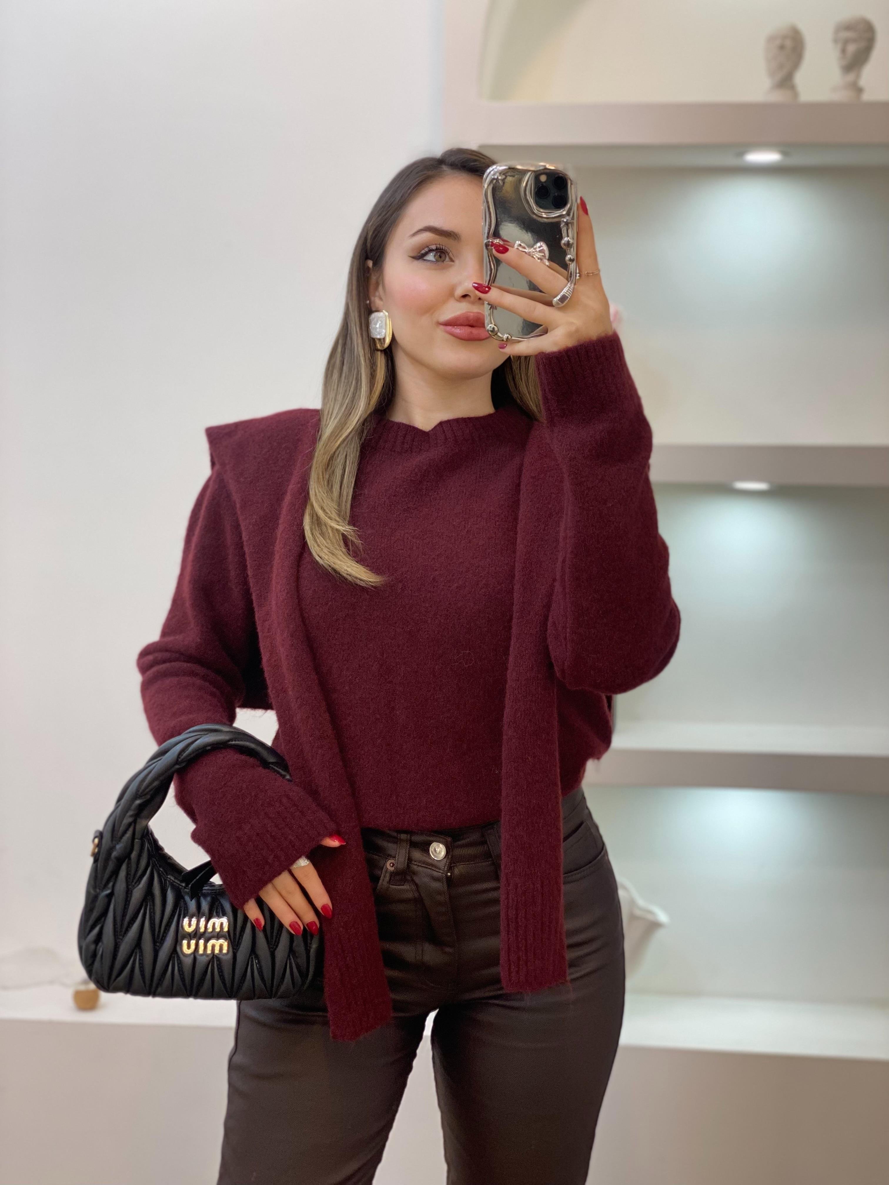 Bordo Şal Detaylı Kazak