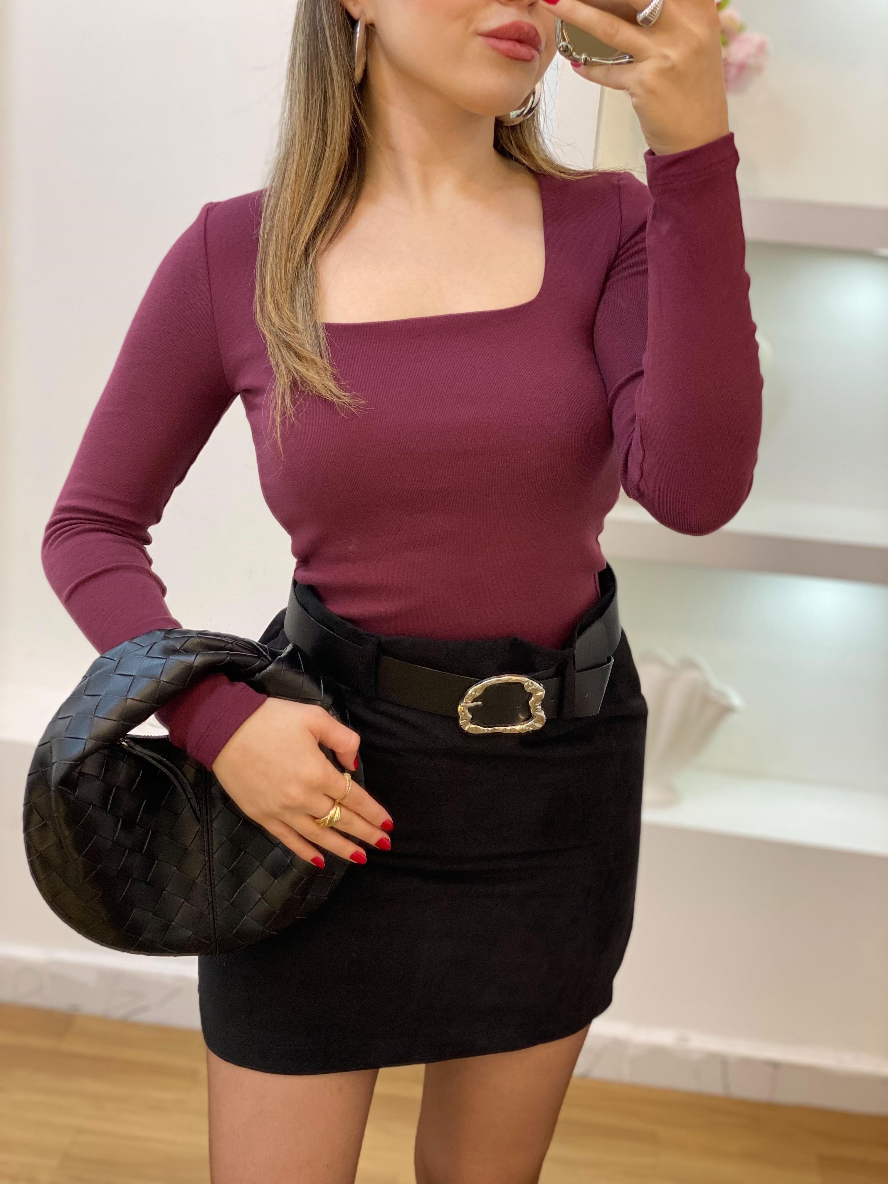 Bordo Sandık Yaka Basic Bluz