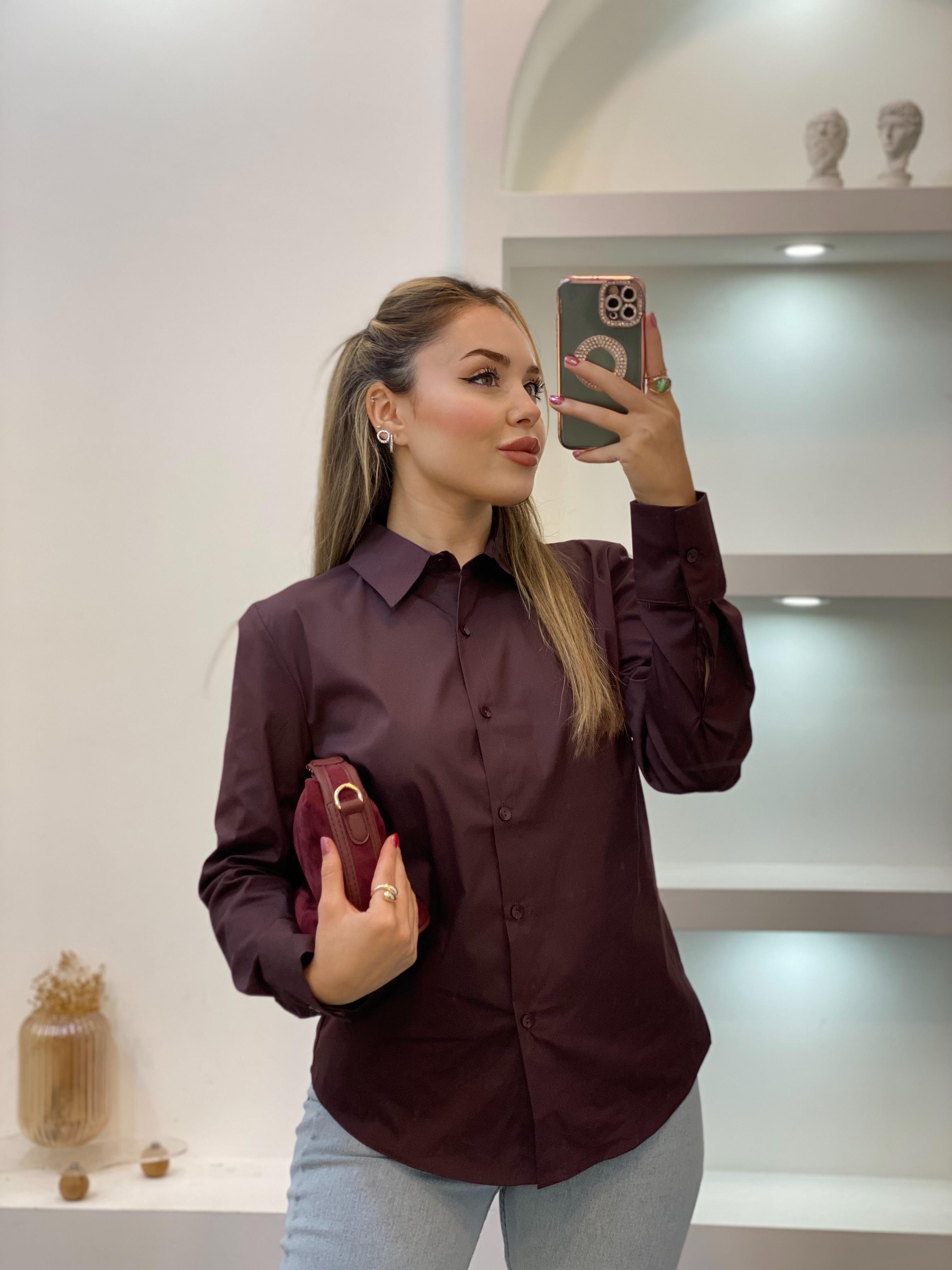 Bordo Uzun Kol Fit Gömlek 
