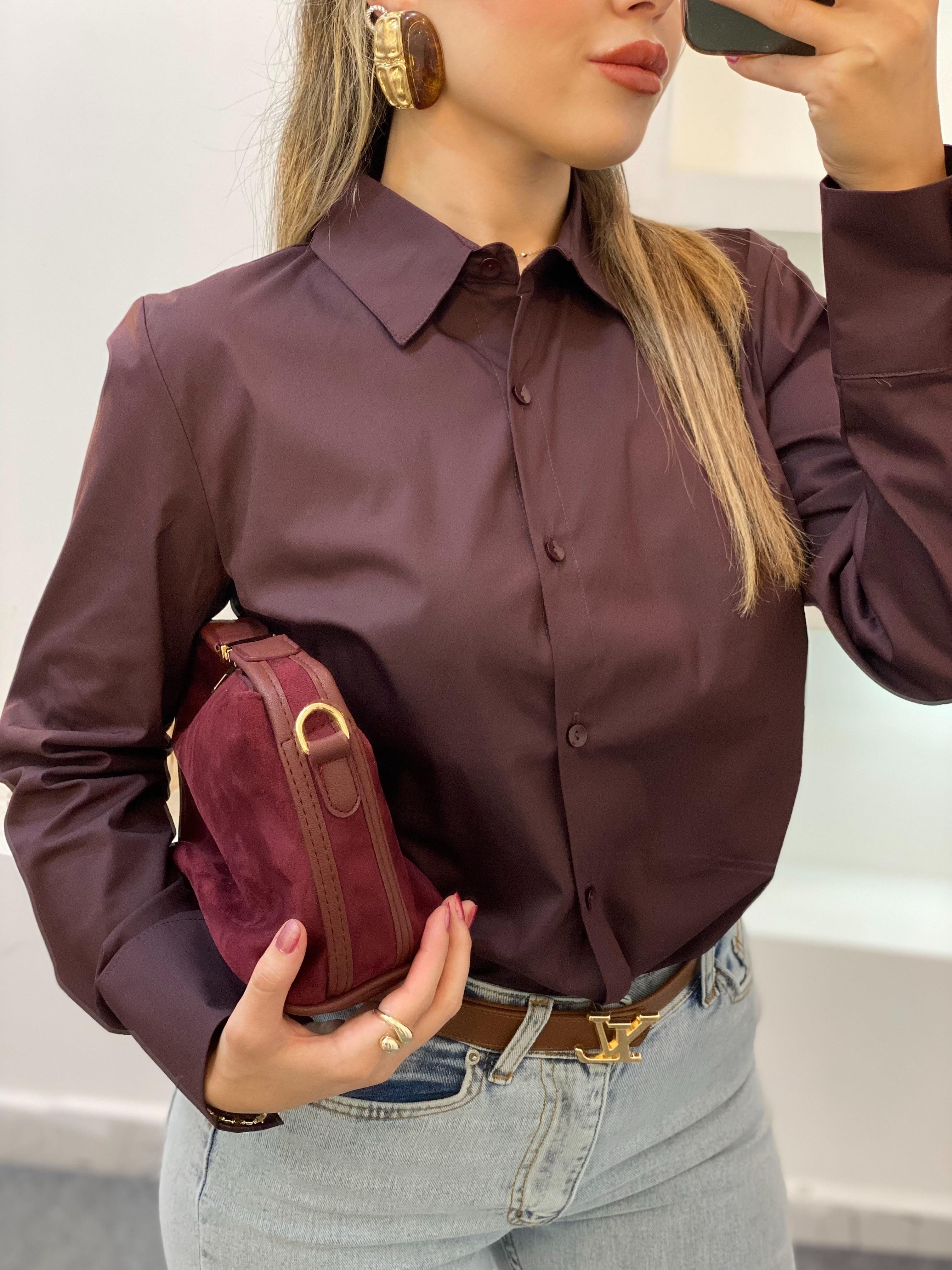 Bordo Uzun Kol Fit Gömlek 