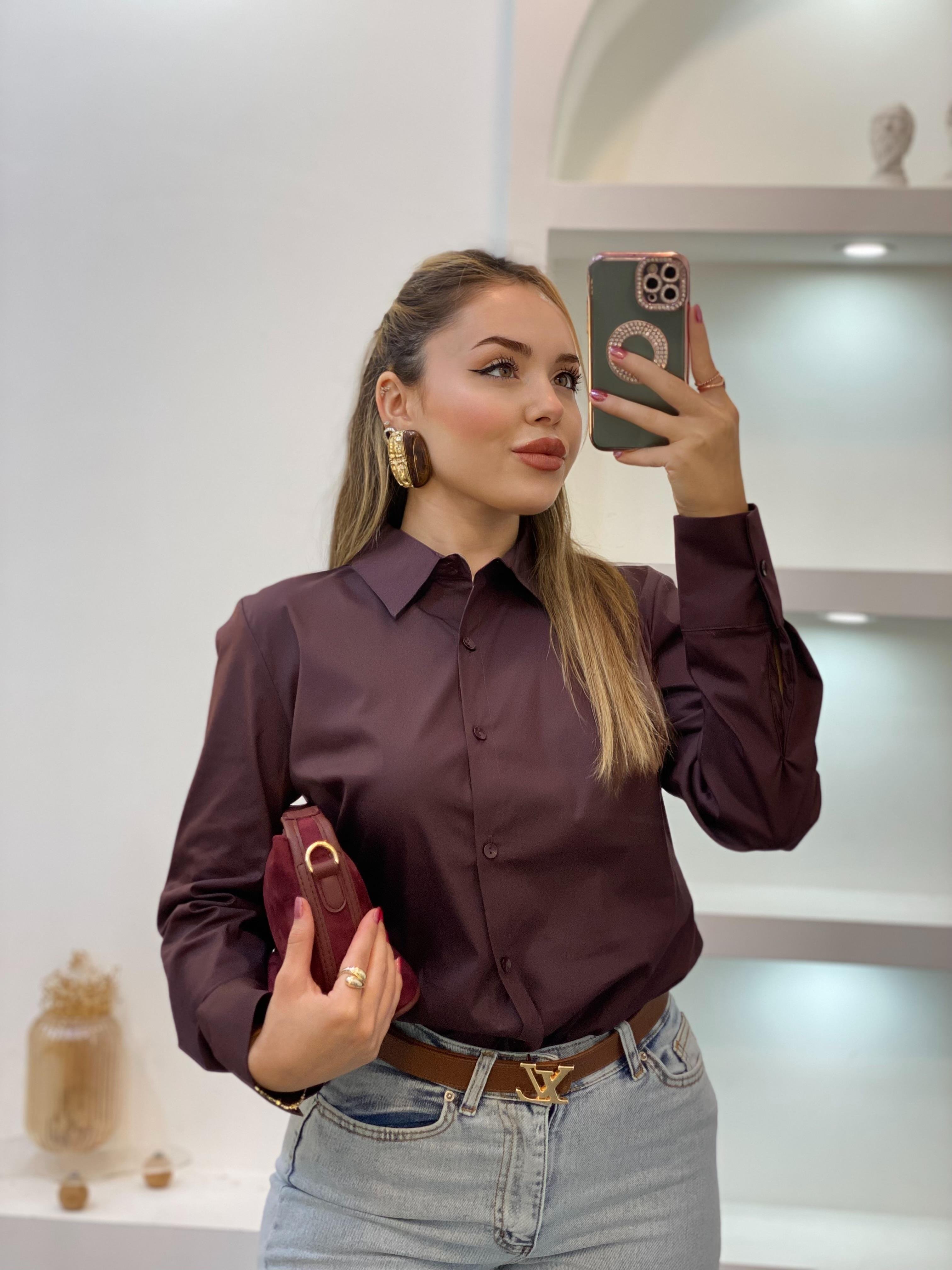 Bordo Uzun Kol Fit Gömlek 