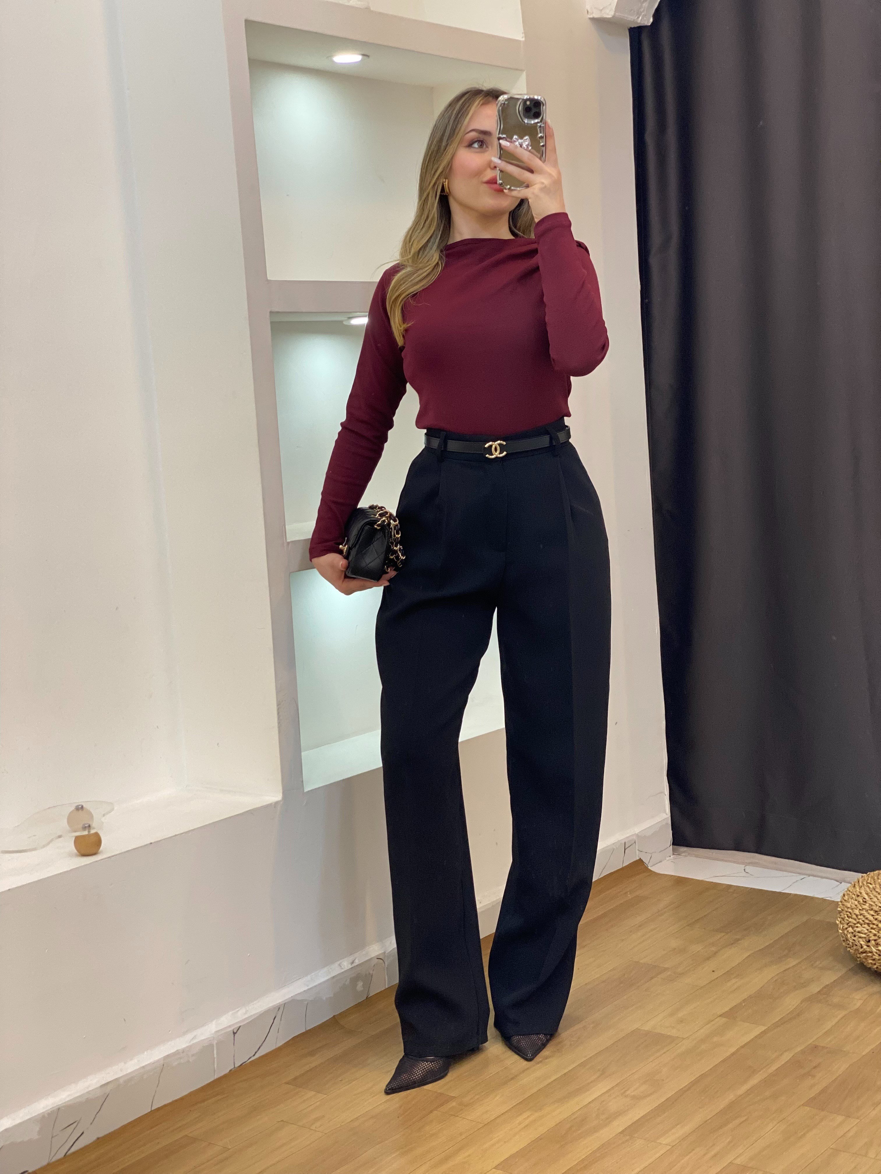 Bordo Yaka Düğümlü Body