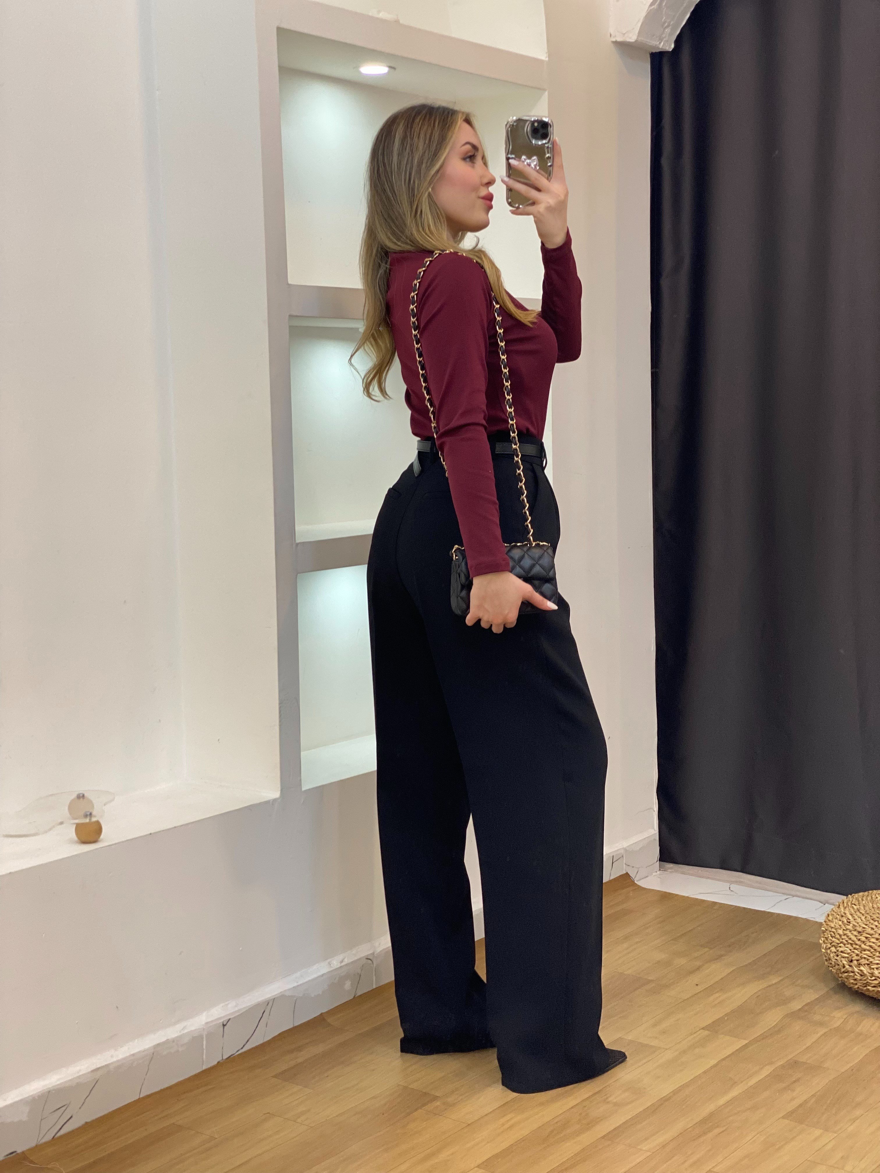 Bordo Yaka Düğümlü Body