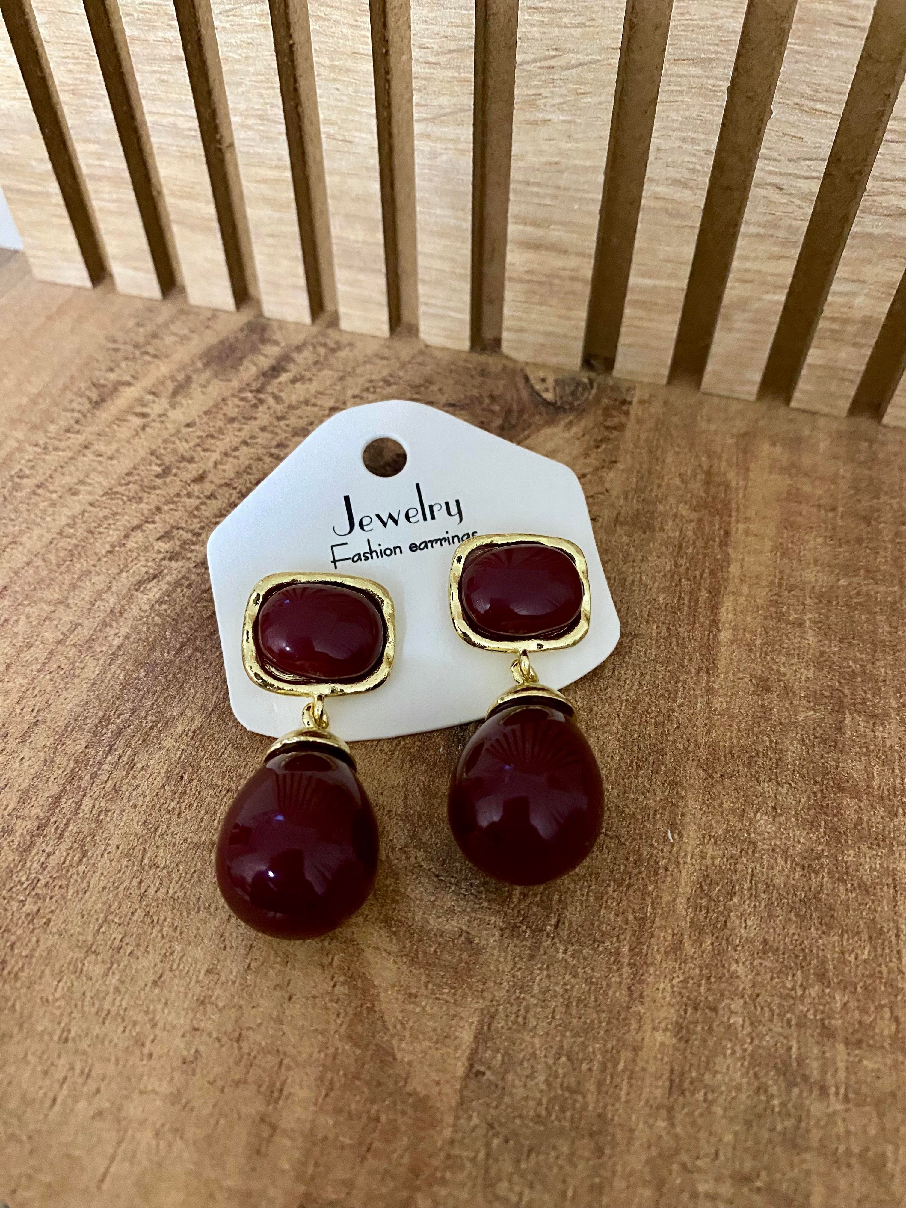 Gold Bordo Marka Model Damla Küpe