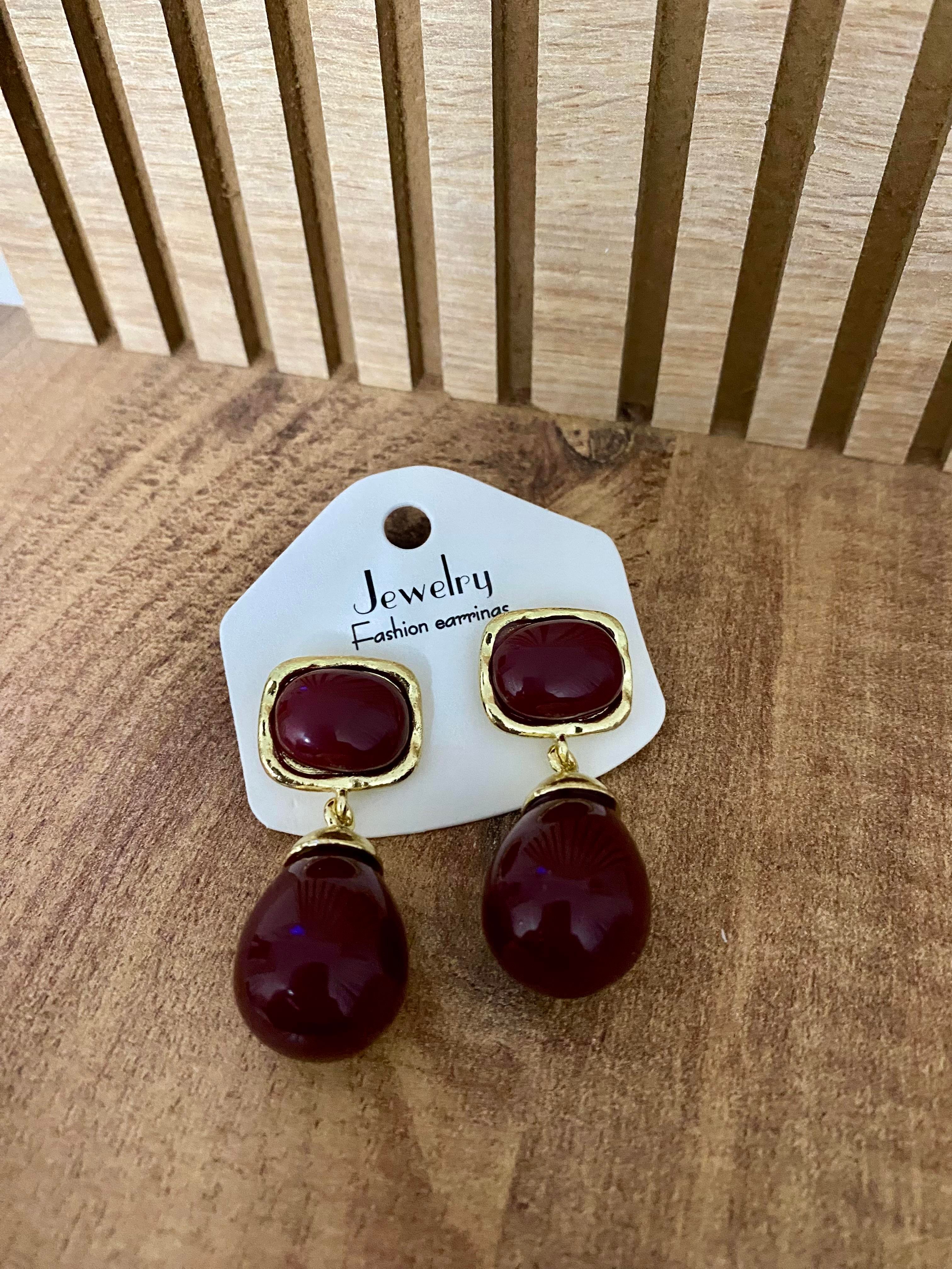 Gold Bordo Marka Model Damla Küpe