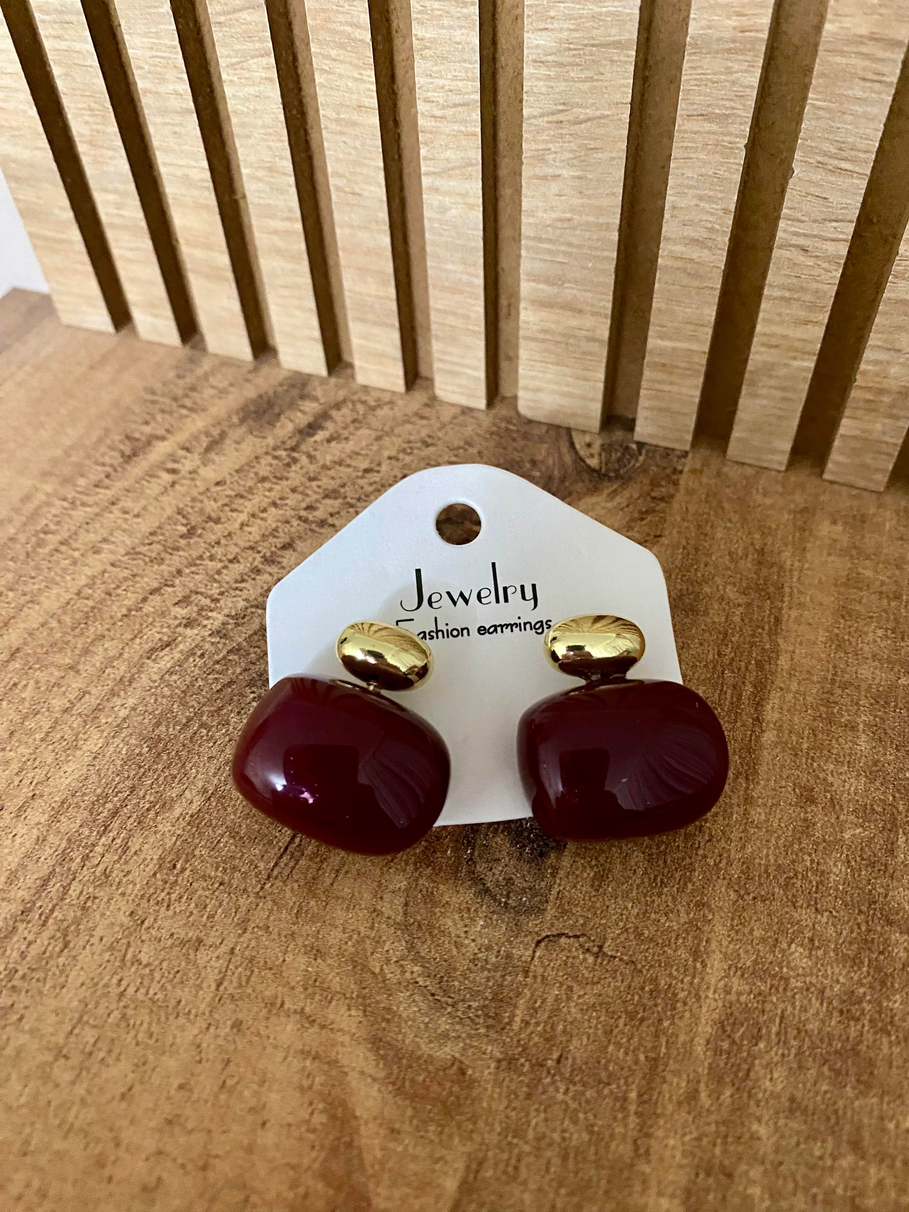 Gold Bordo Marka Model Oval Kesim Küpe