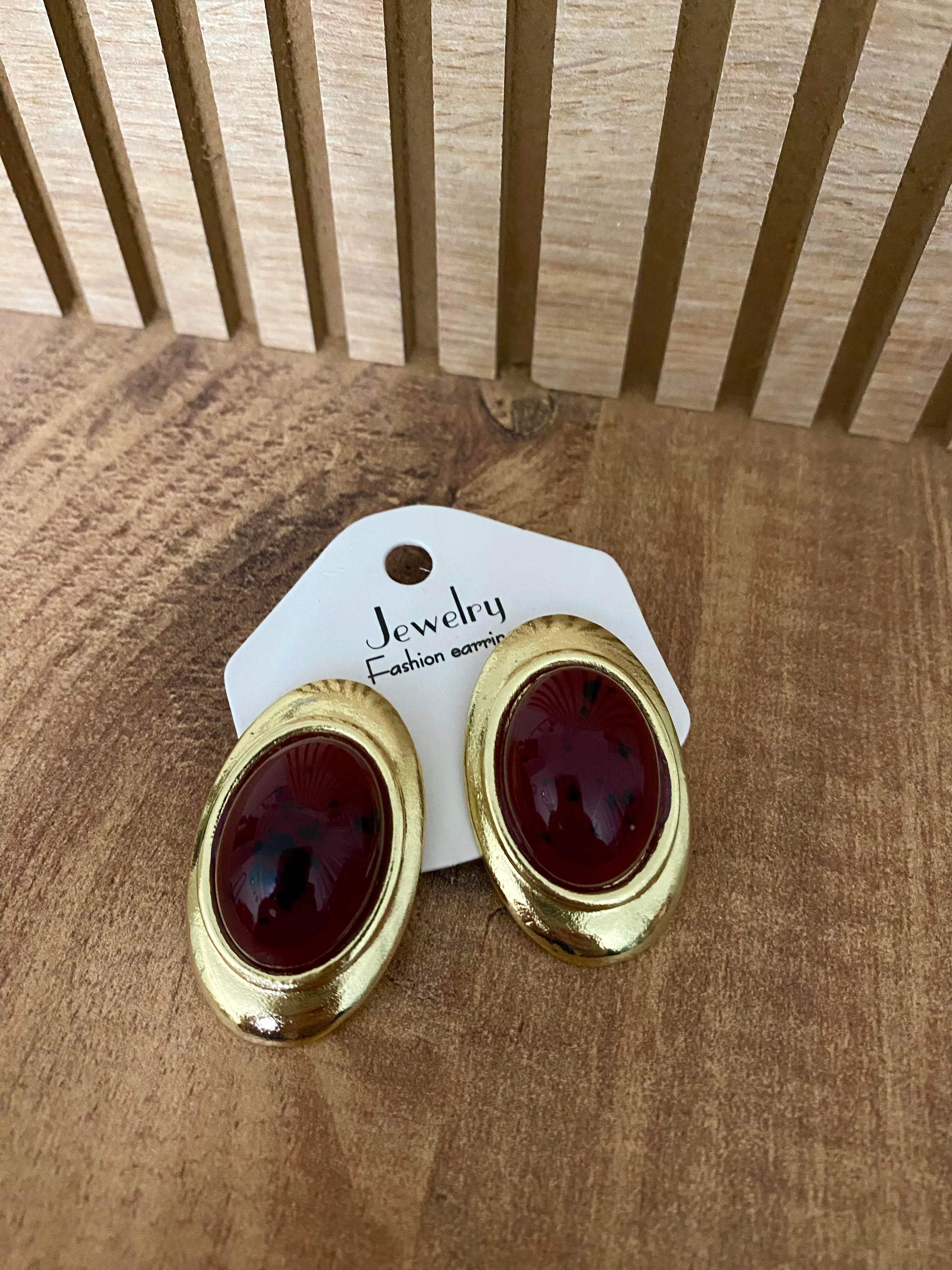 Gold Bordo Marka Model Oval Küpe