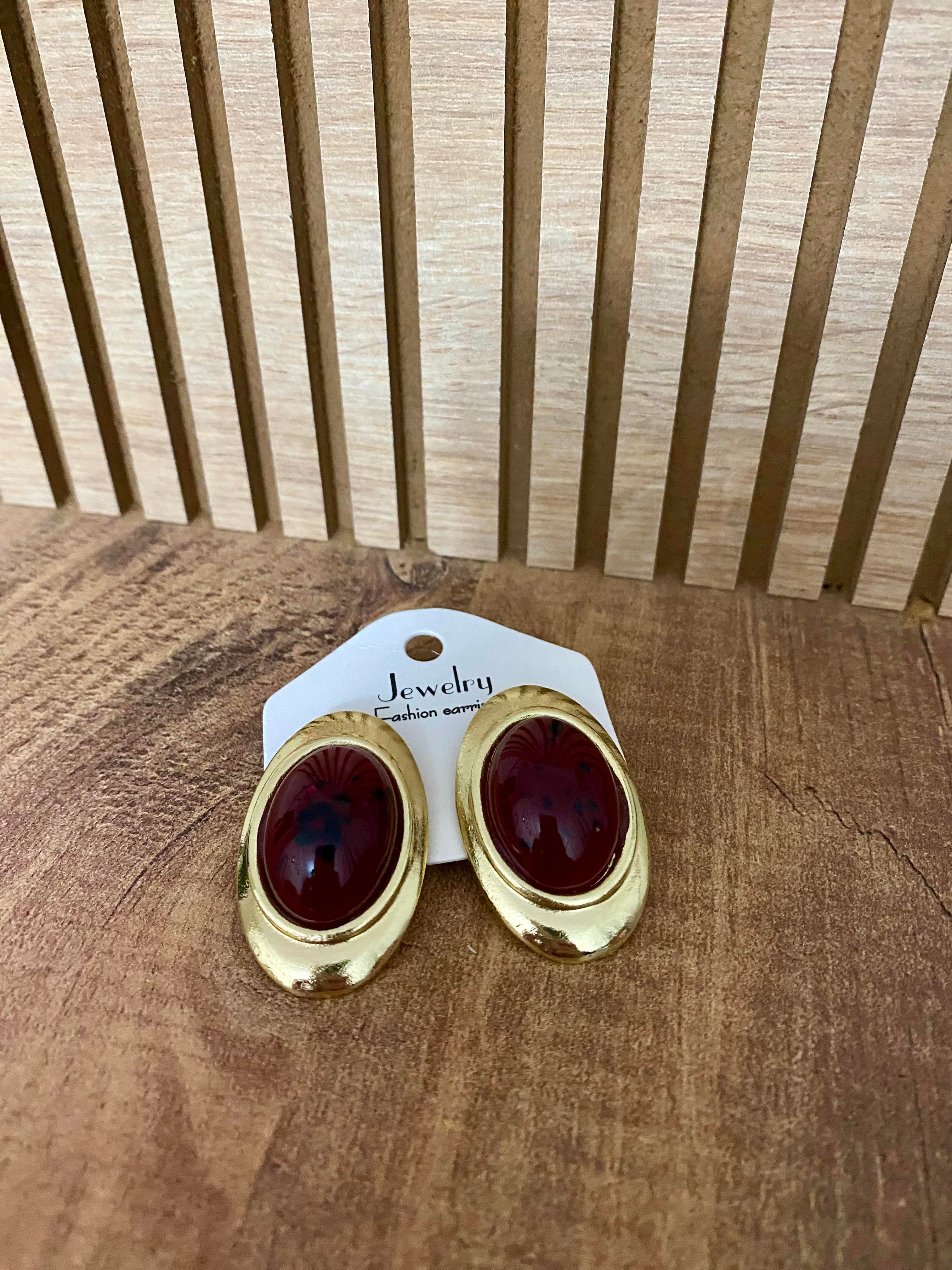 Gold Bordo Marka Model Oval Küpe