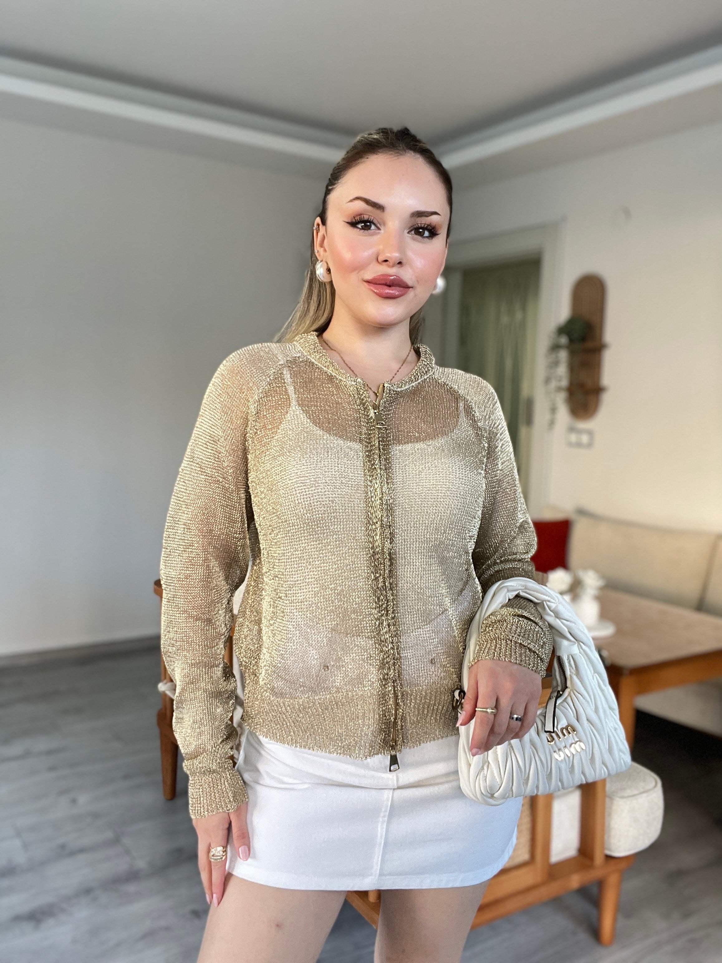 Gold Fermuarlı Hırka
