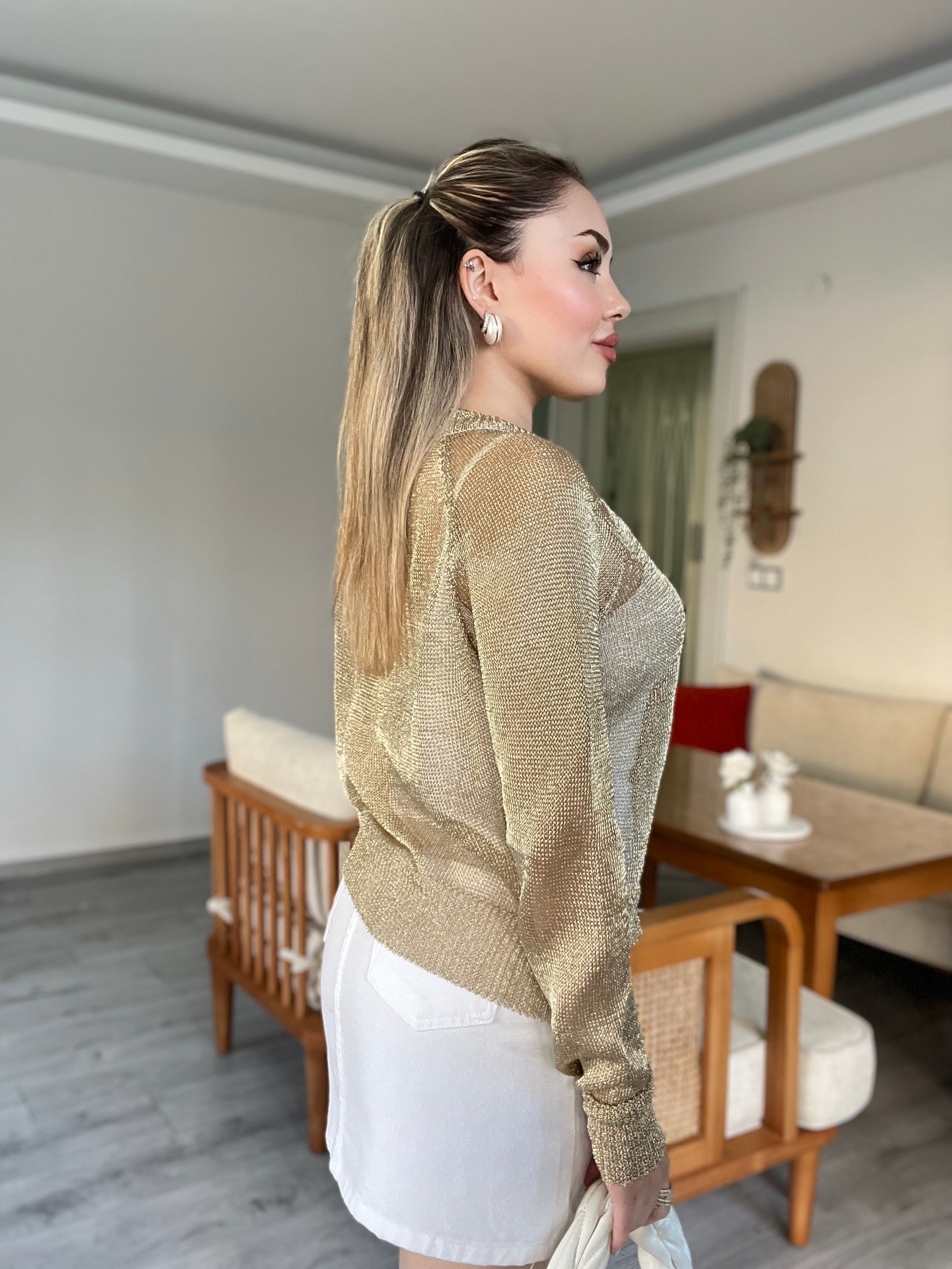 Gold Fermuarlı Hırka