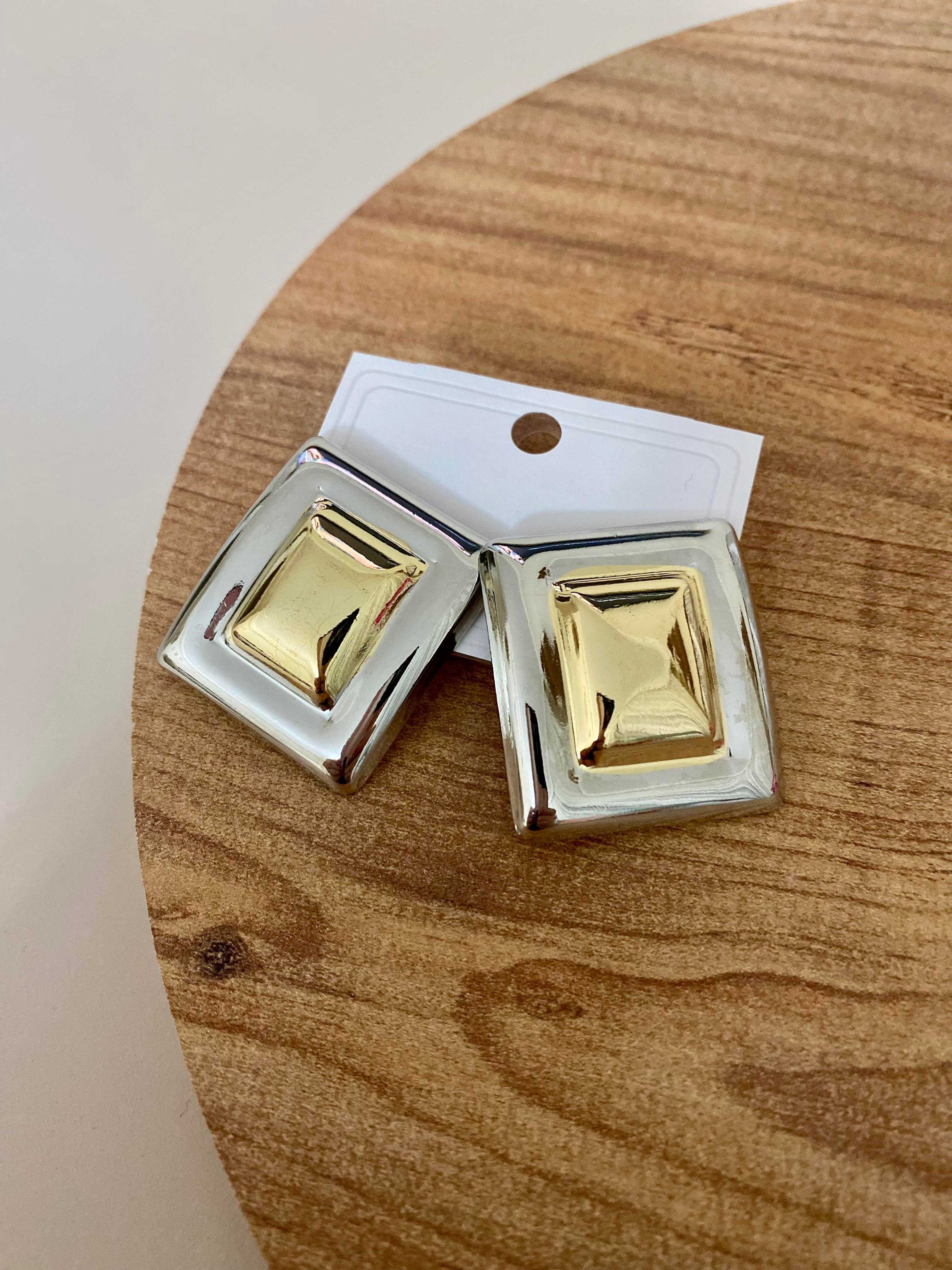 Gold Gümüş Plaka Küpe 
