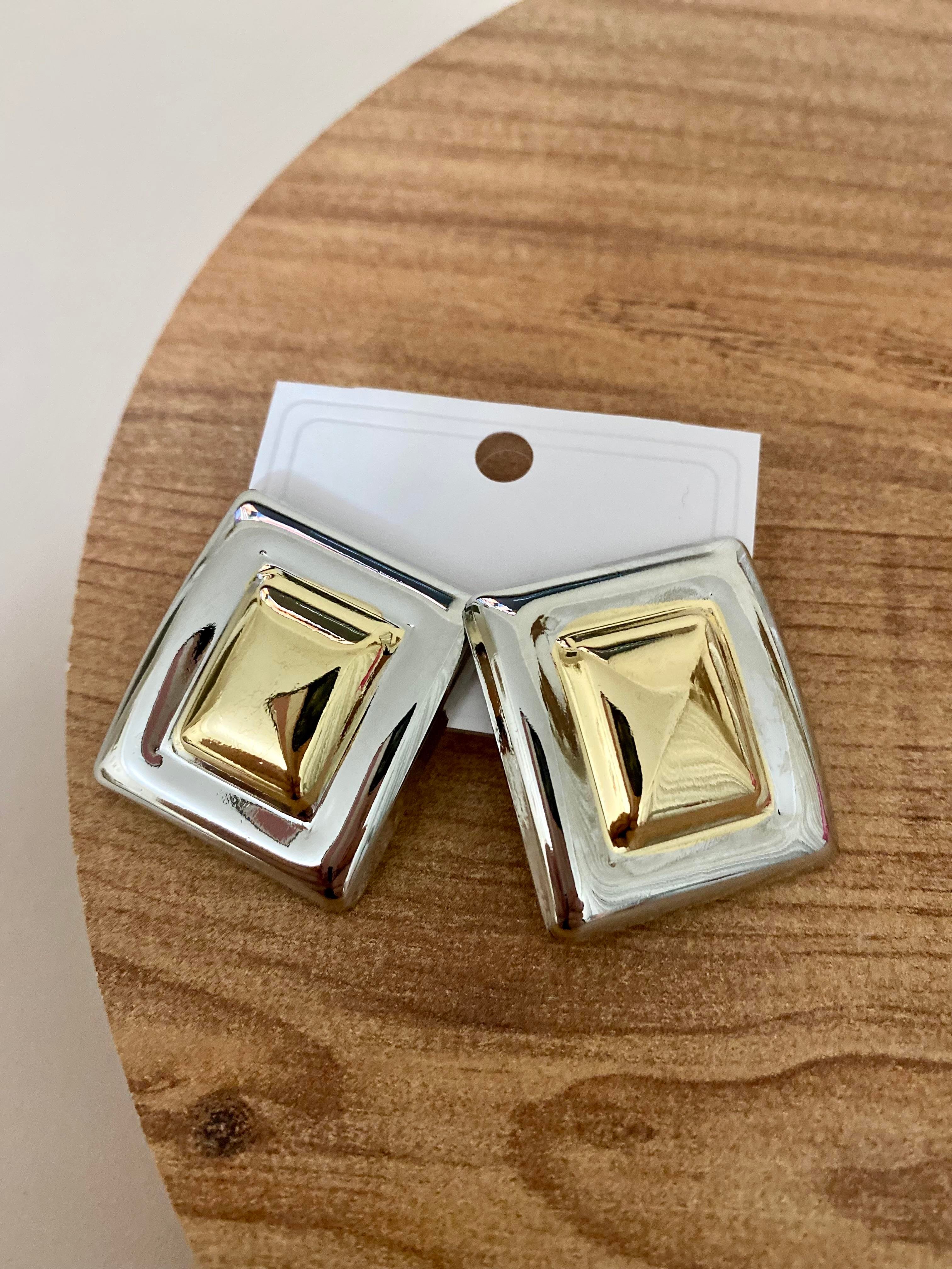 Gold Gümüş Plaka Küpe 