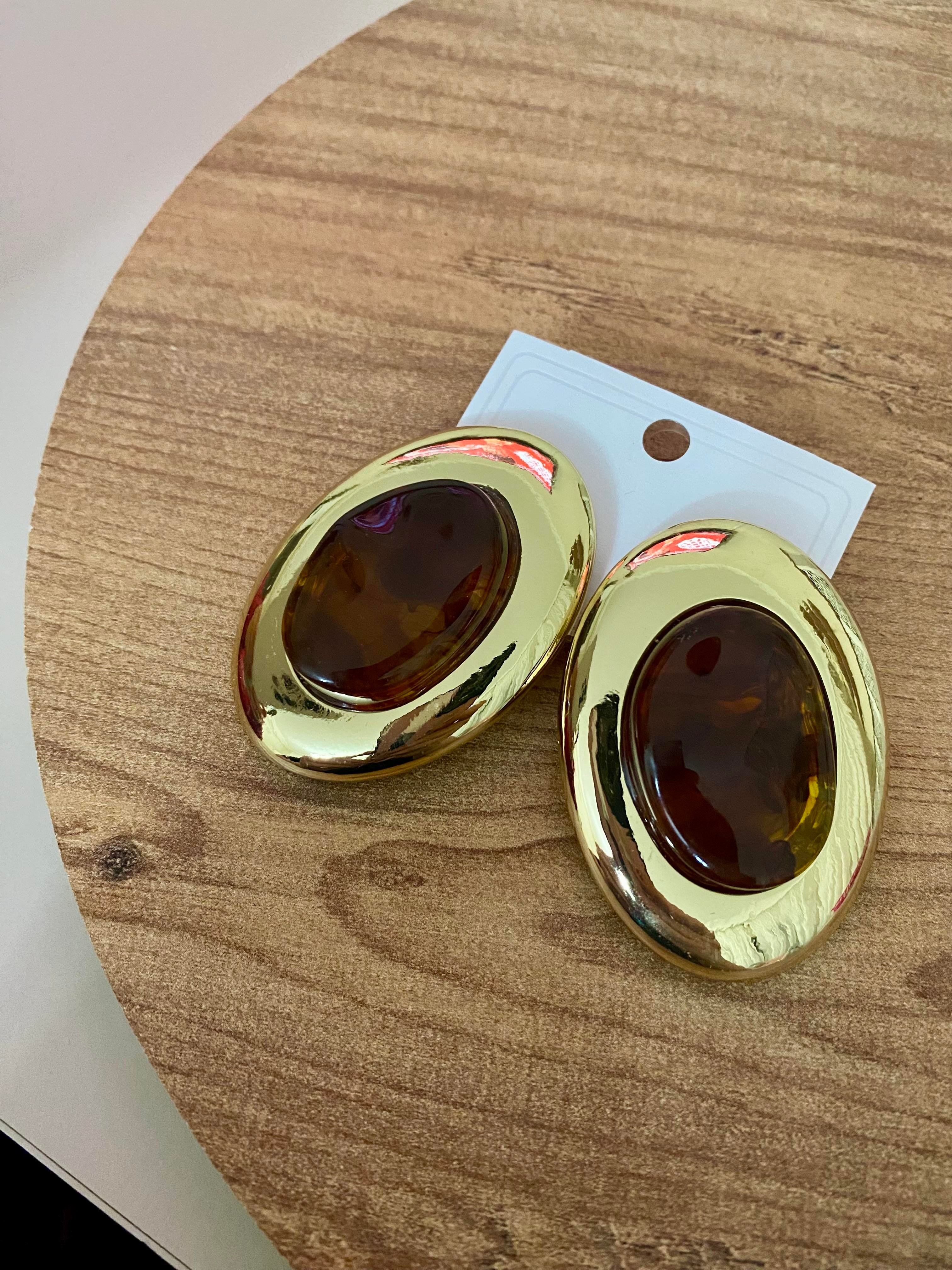 Gold Kahve Marka Model Oval Küpe