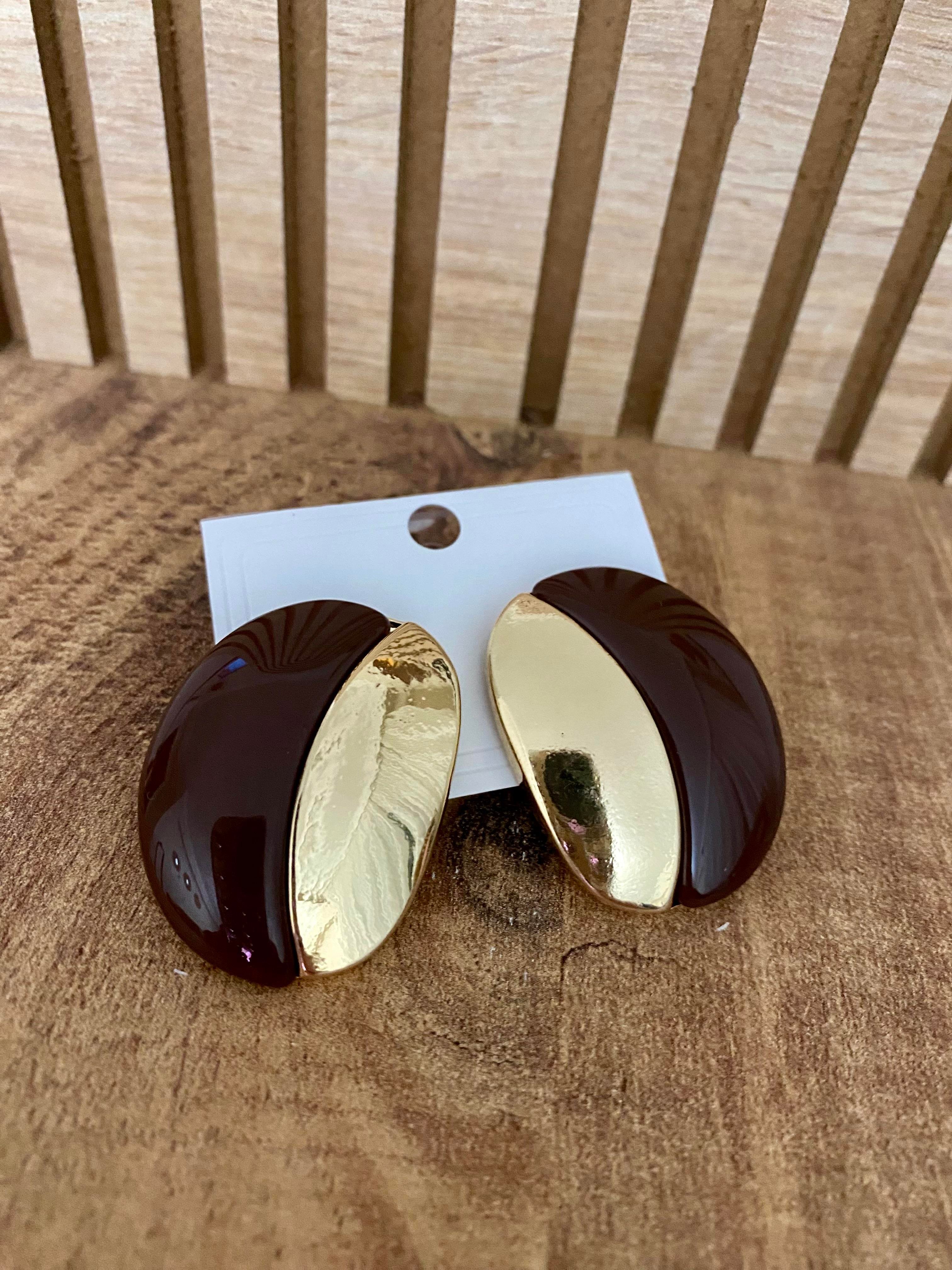 Gold Kahve Renkli Marka Model Oval Küpe