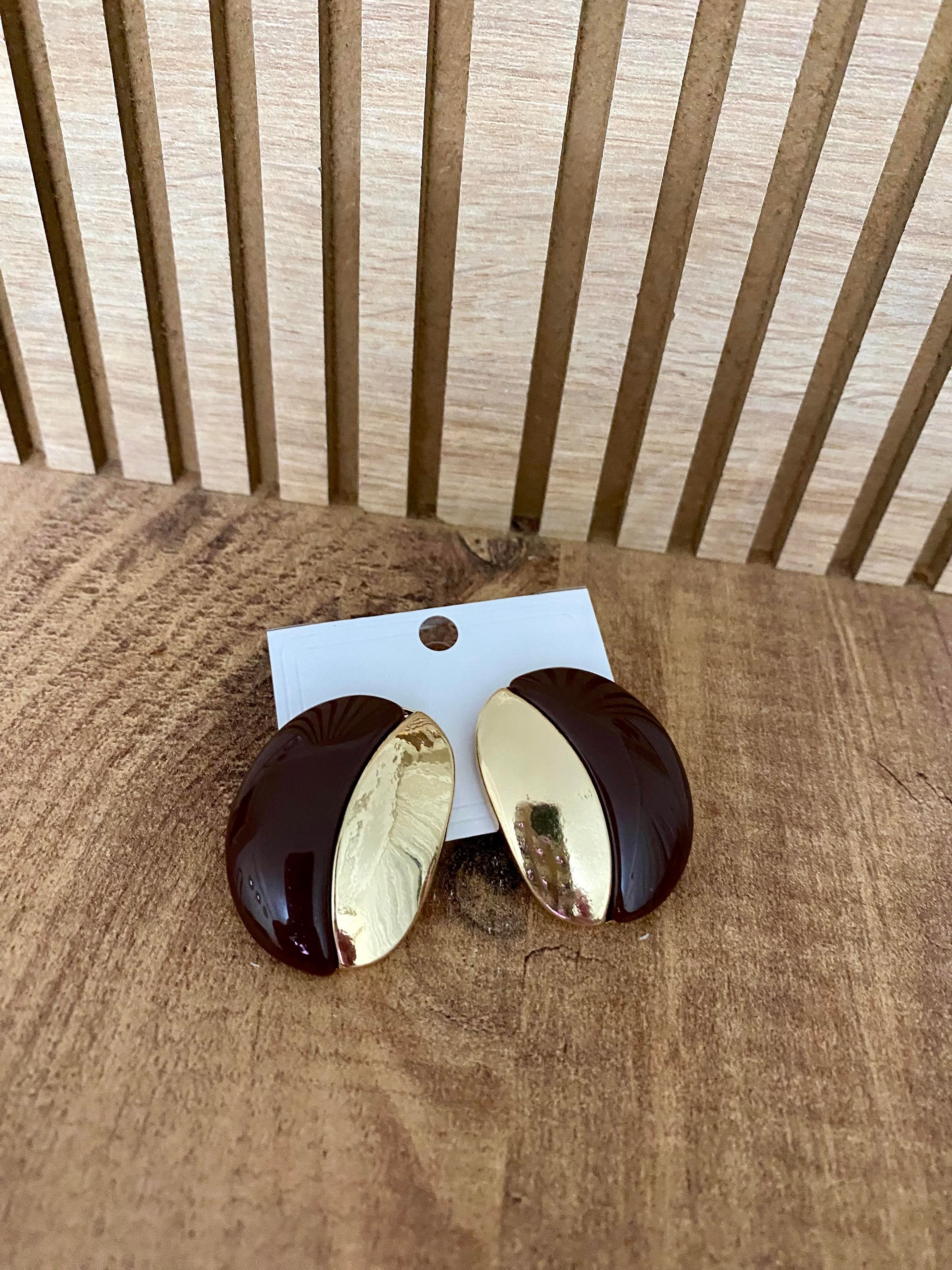 Gold Kahve Renkli Marka Model Oval Küpe