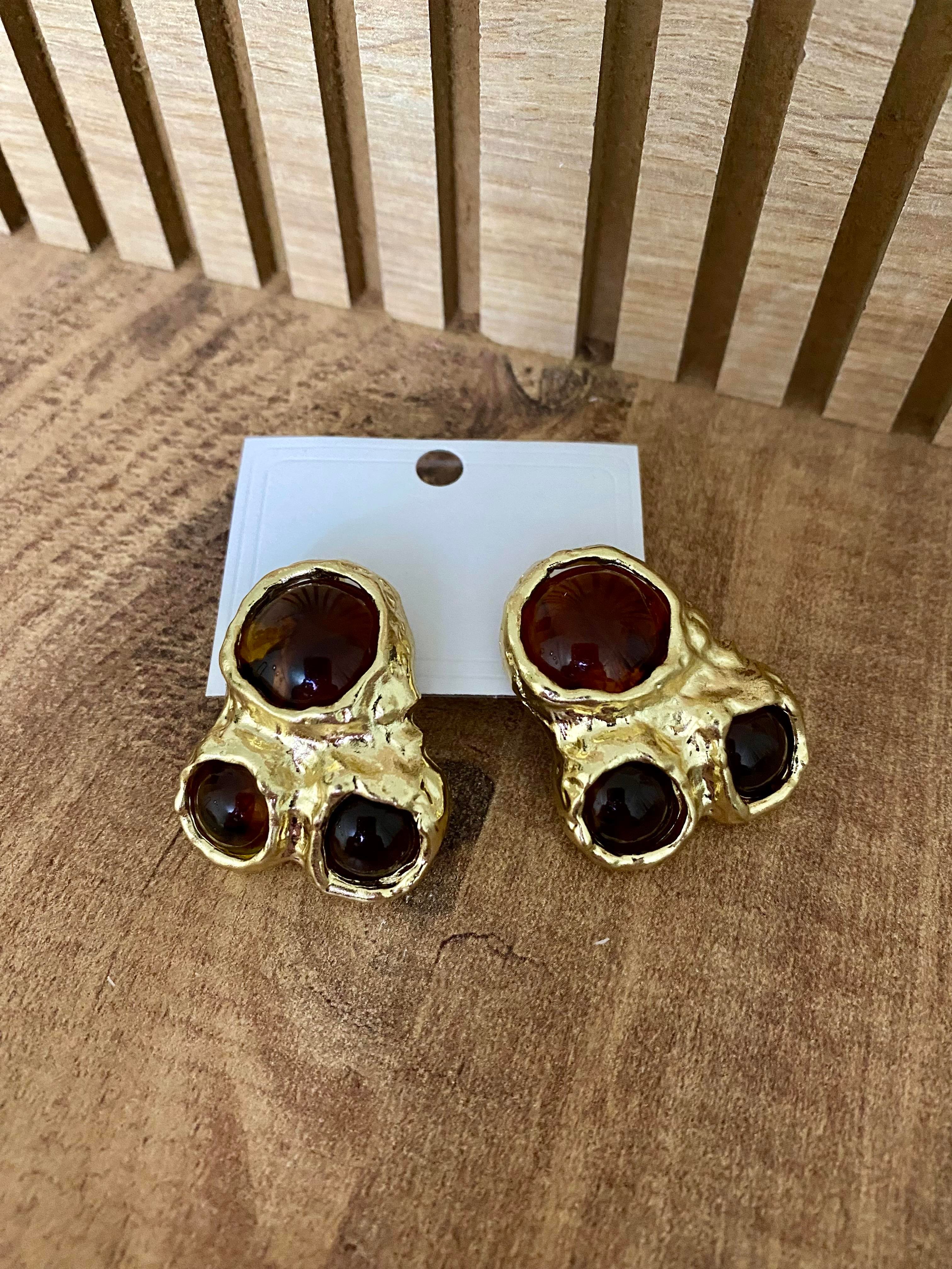 Gold Marka Model Kahve Taşlı Küpe