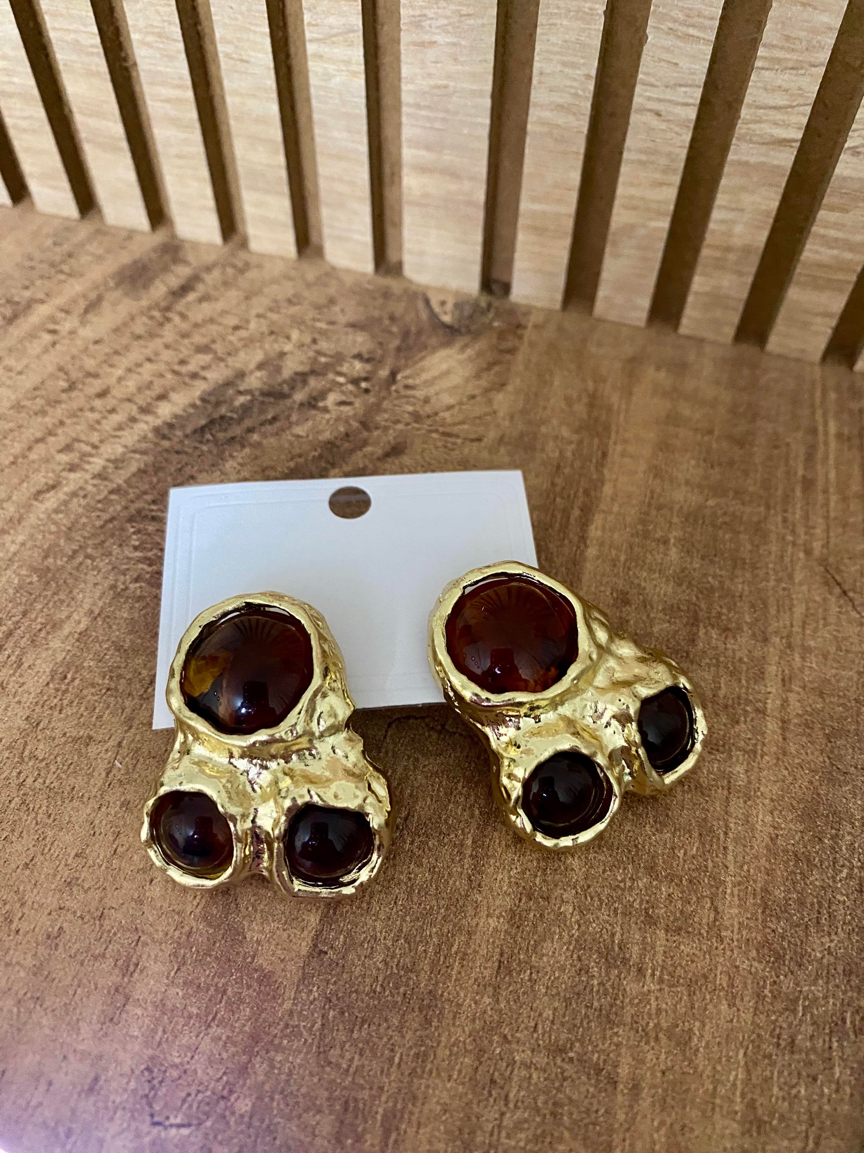 Gold Marka Model Kahve Taşlı Küpe