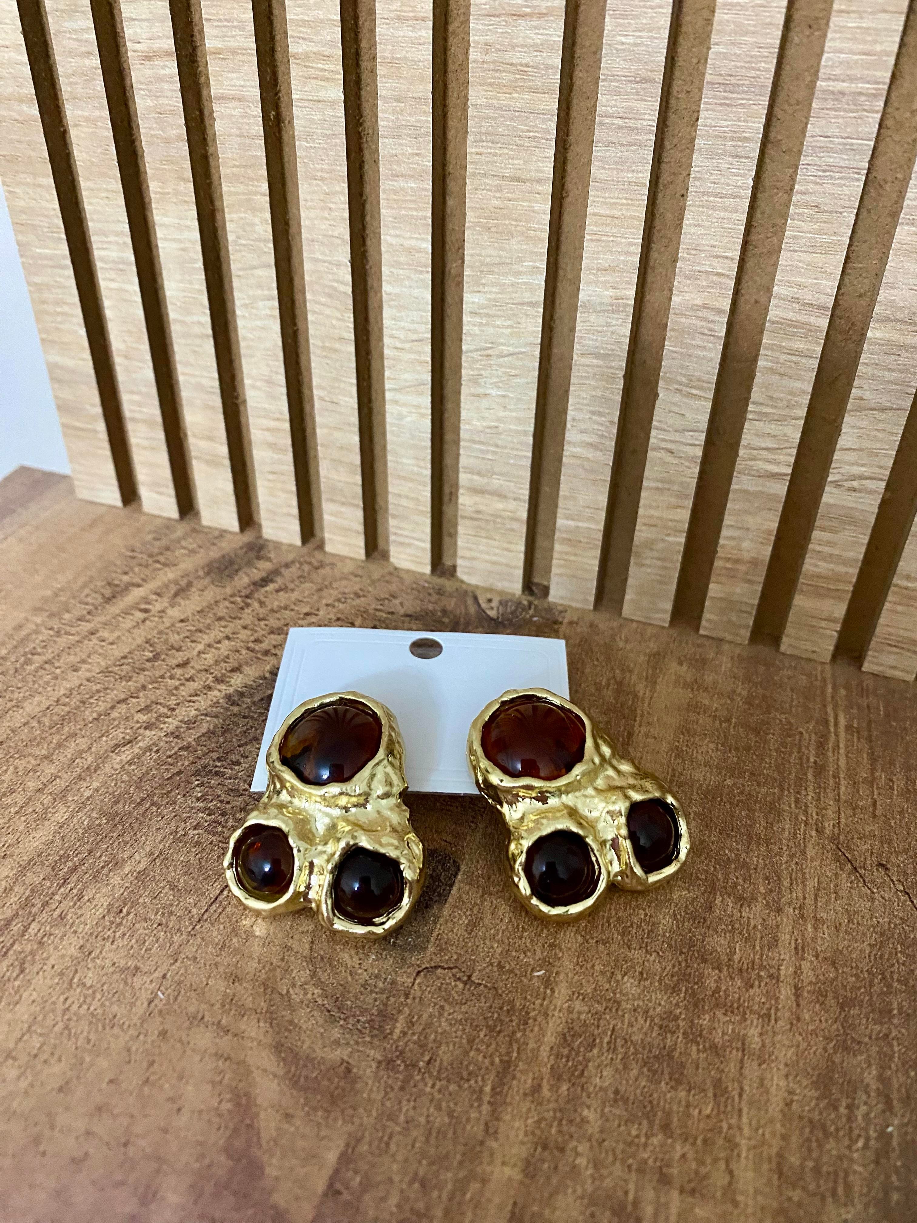 Gold Marka Model Kahve Taşlı Küpe