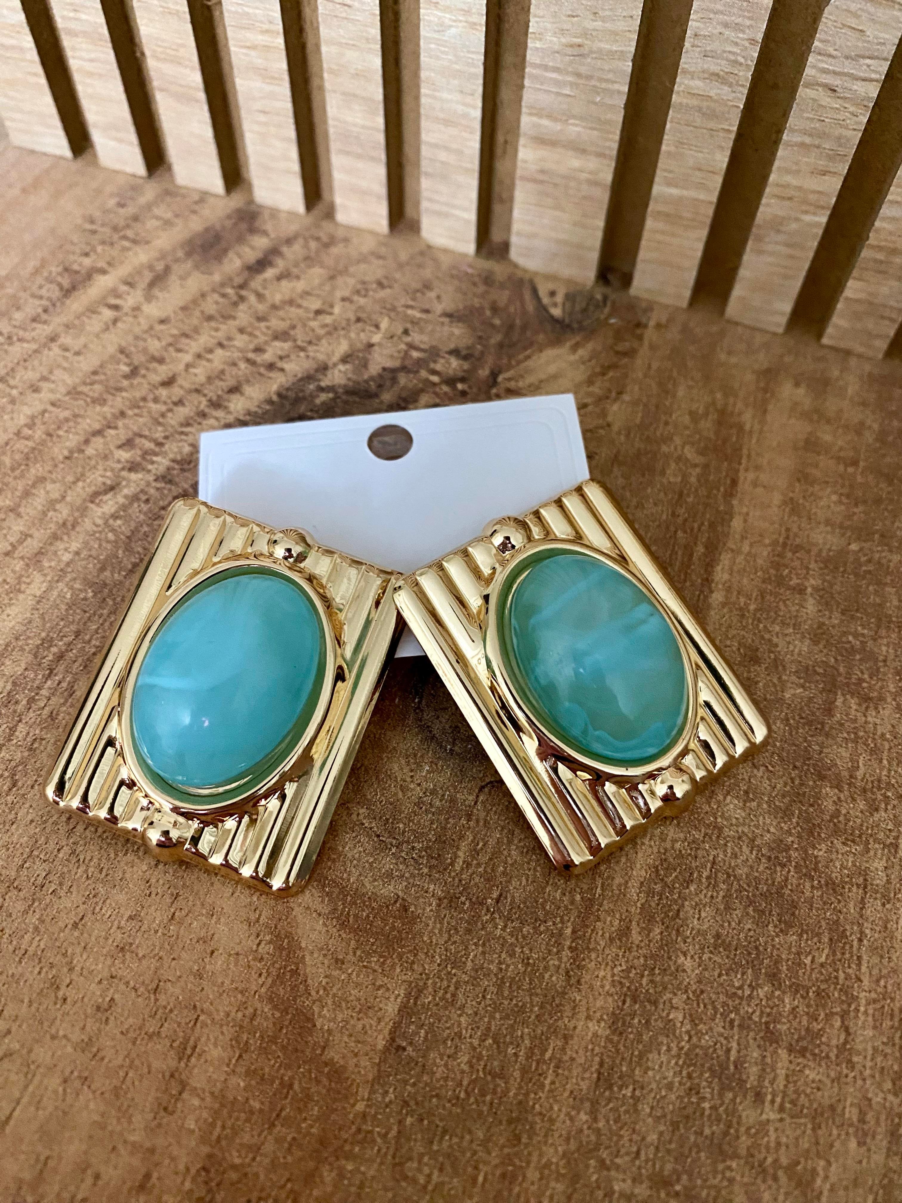 Gold Mavi Taşlı Marka Model Küpe