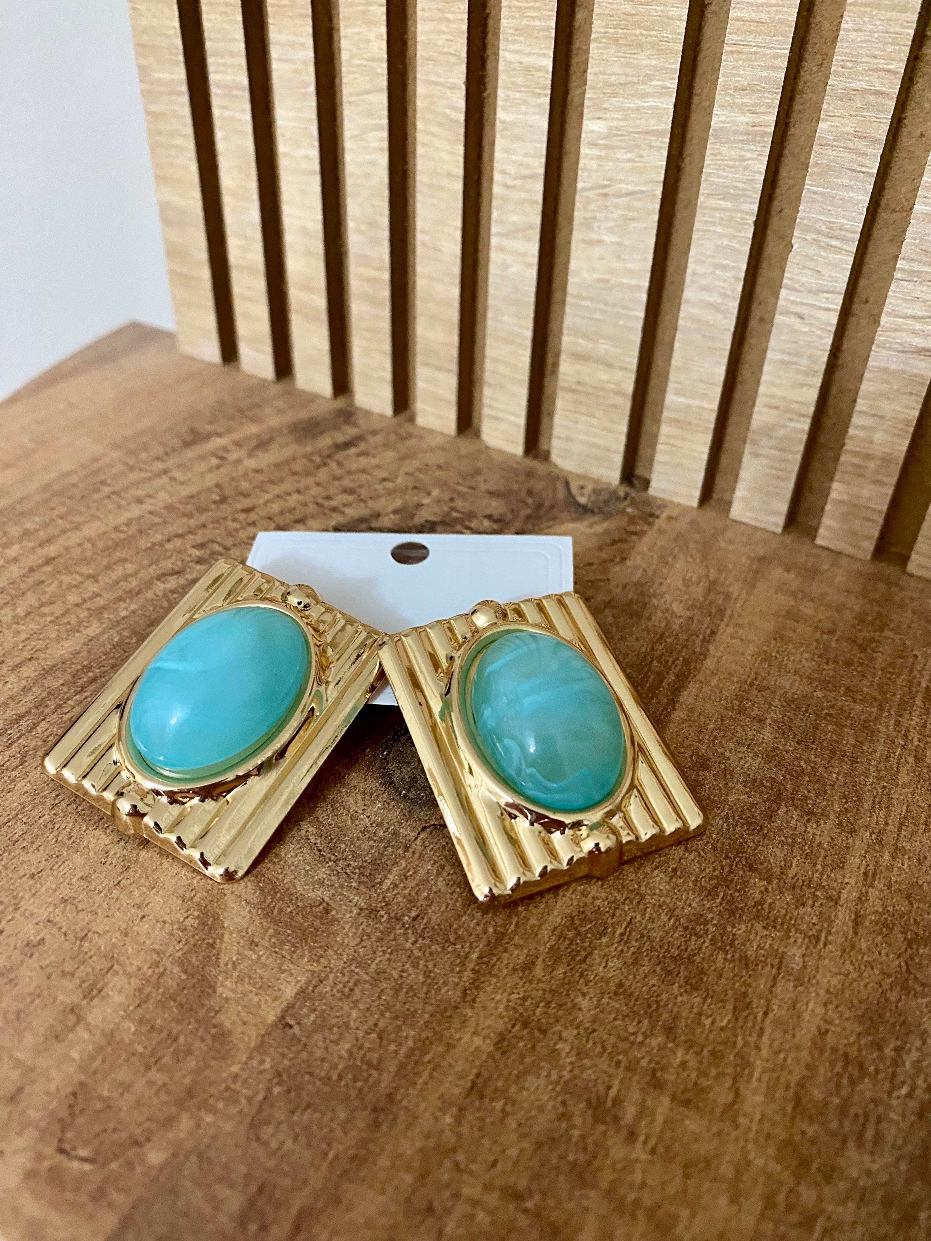 Gold Mavi Taşlı Marka Model Küpe