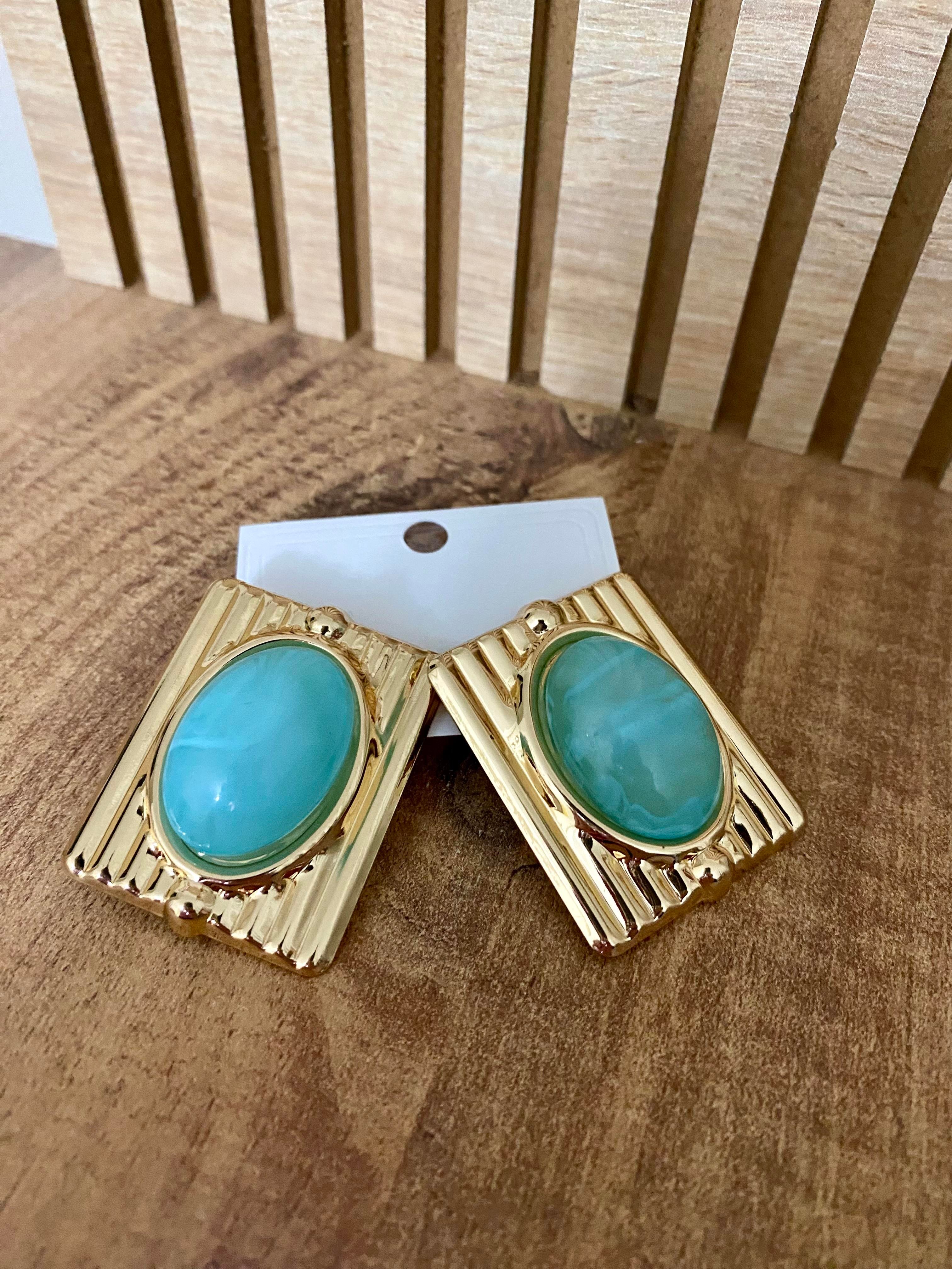 Gold Mavi Taşlı Marka Model Küpe