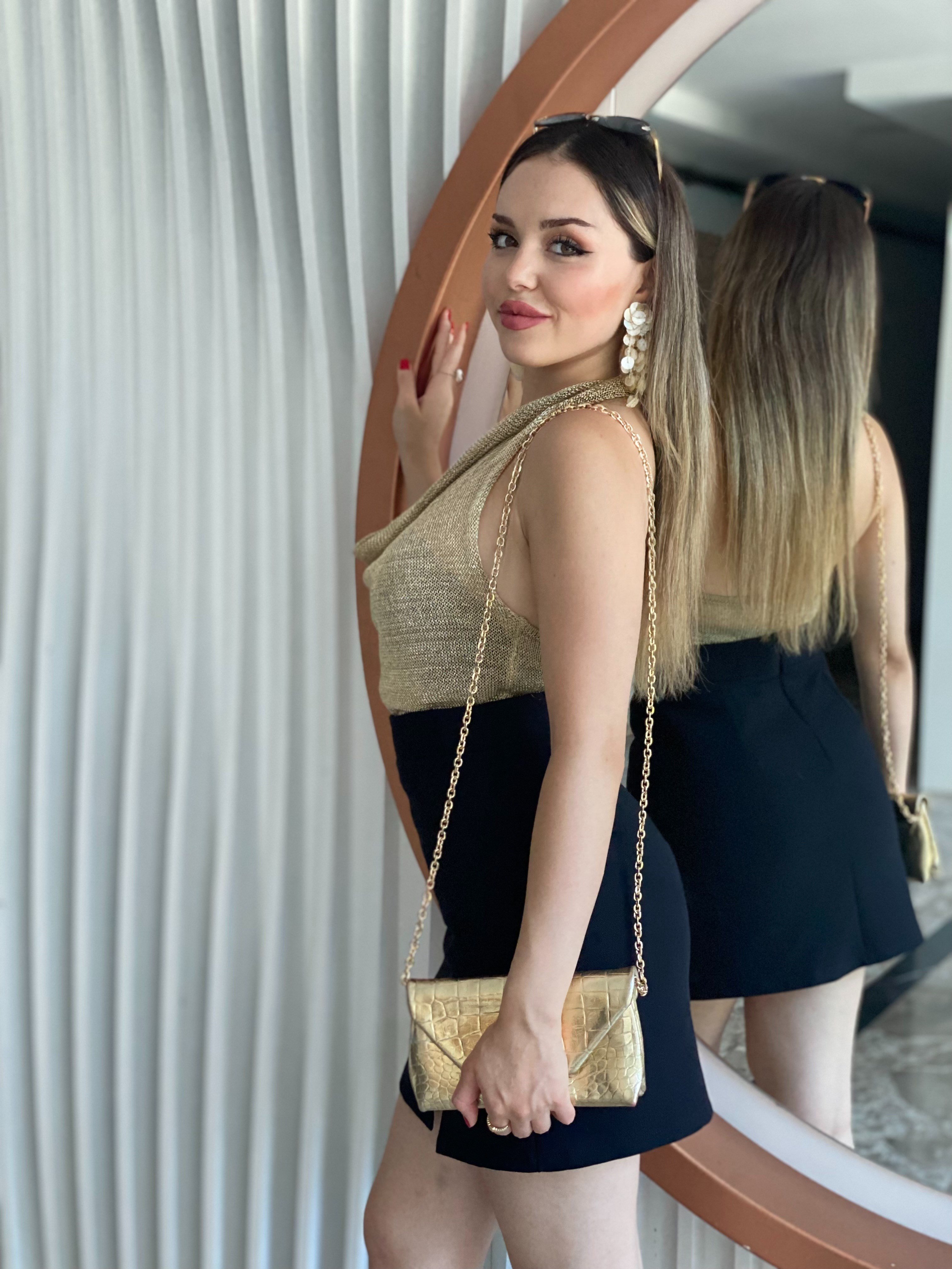 Gold Simli Degaje Bluz
