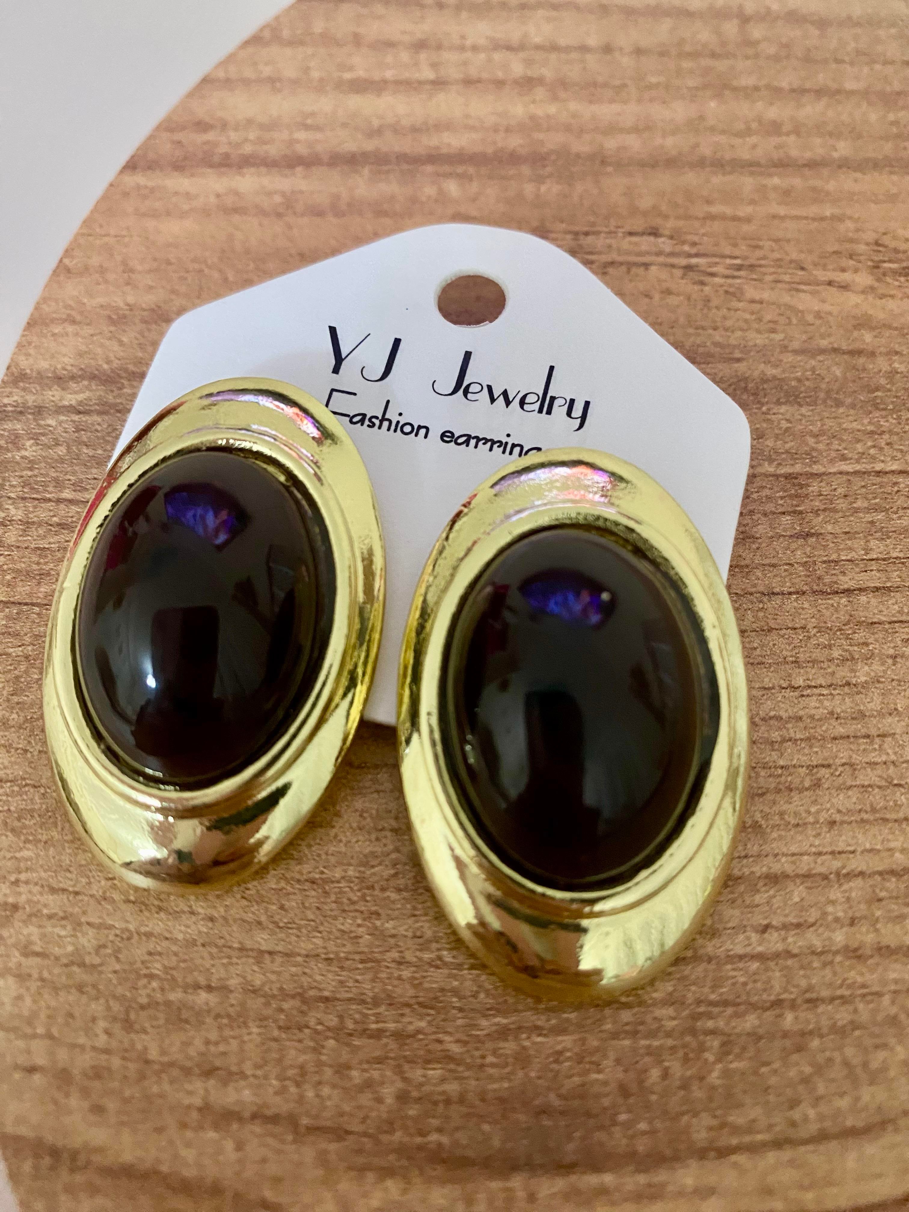 Gold Siyah Marka Model Oval Küpe