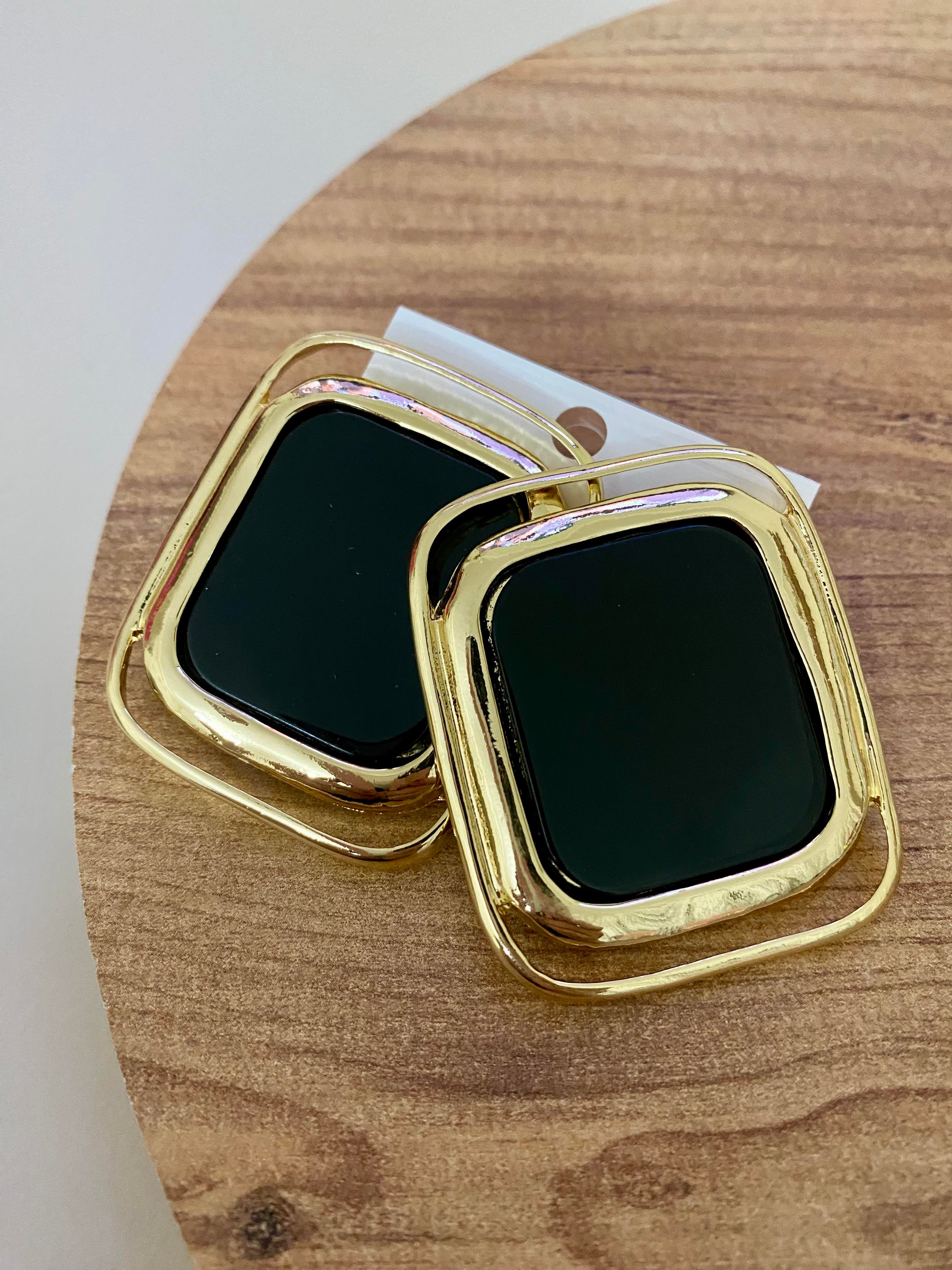 Gold Siyah Plaka Küpe