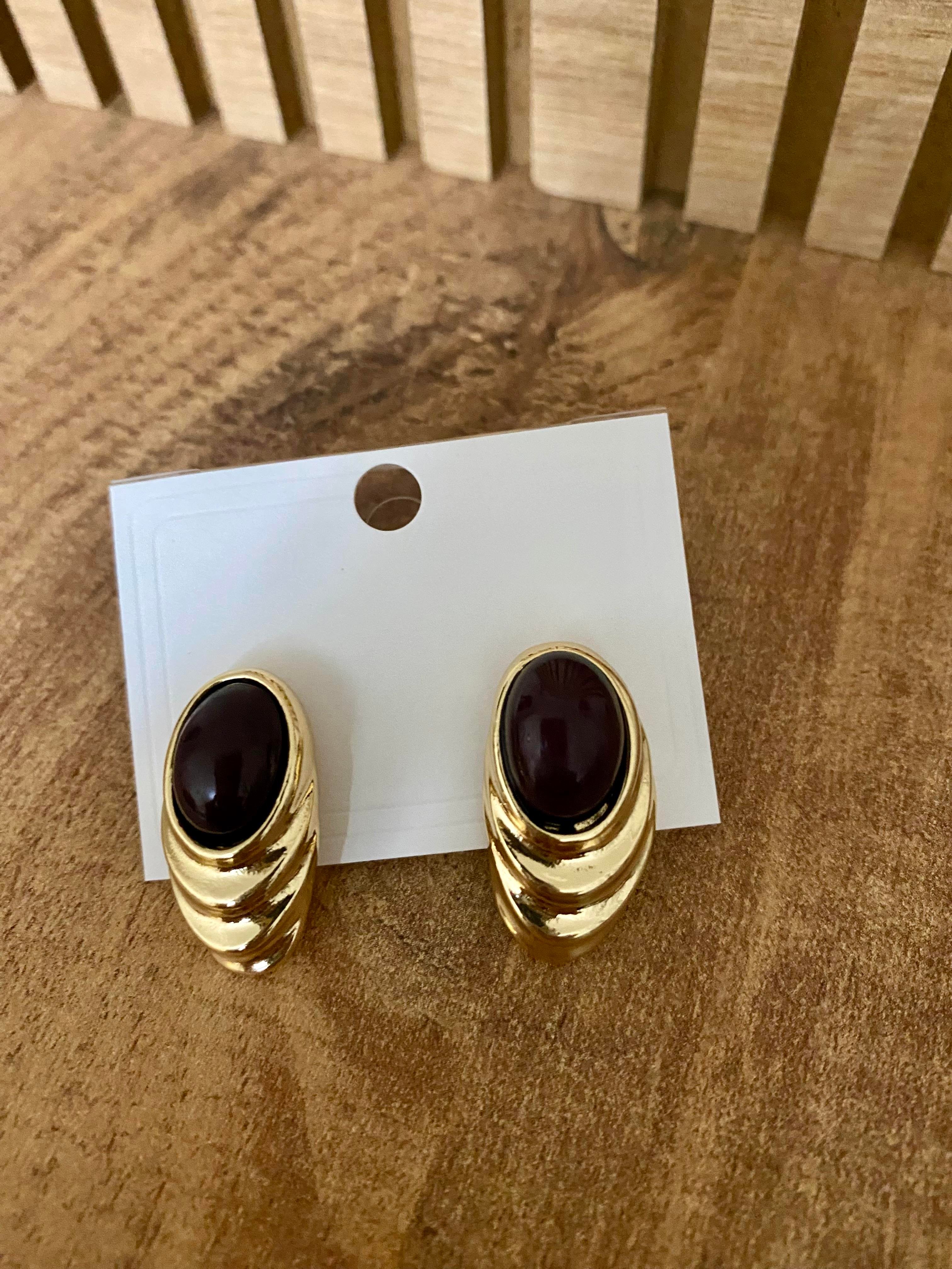 Gold Siyah Taşlı Marka Model Küpe
