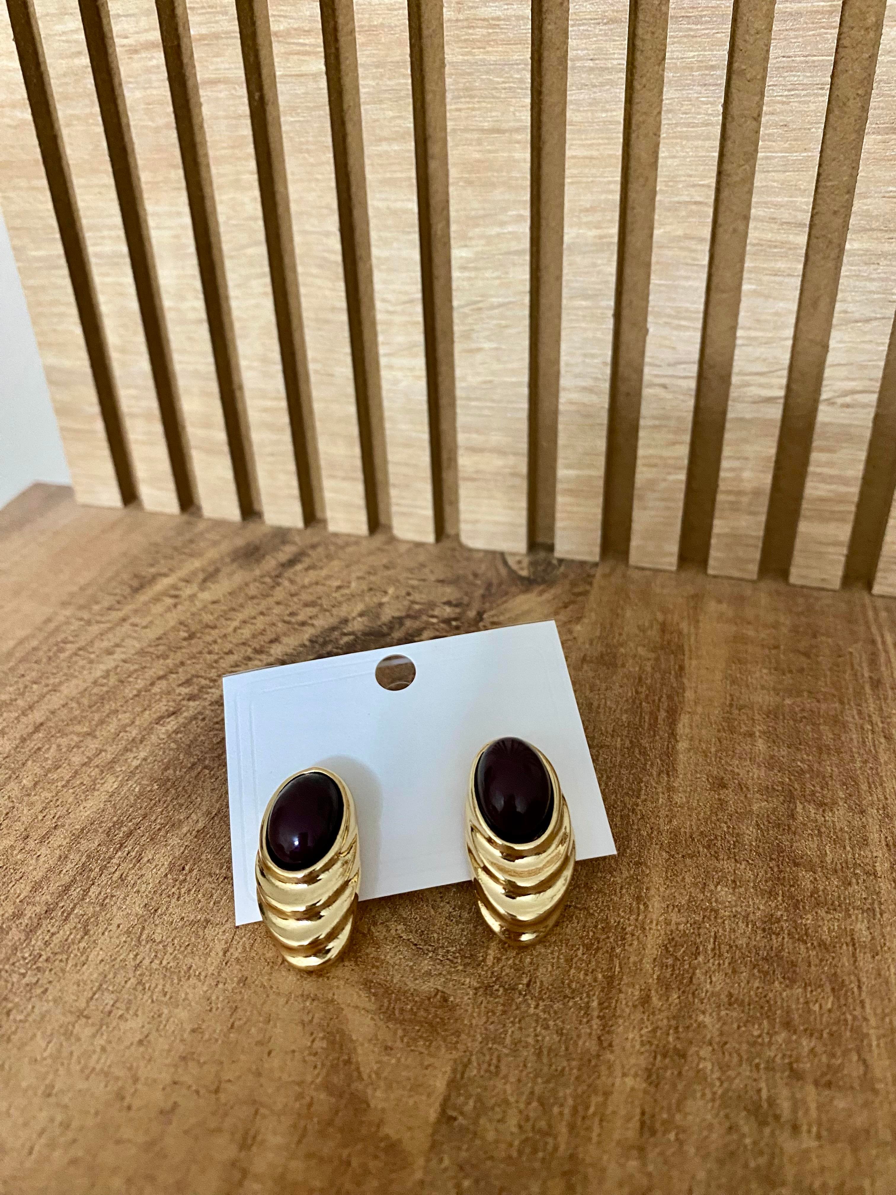 Gold Siyah Taşlı Marka Model Küpe