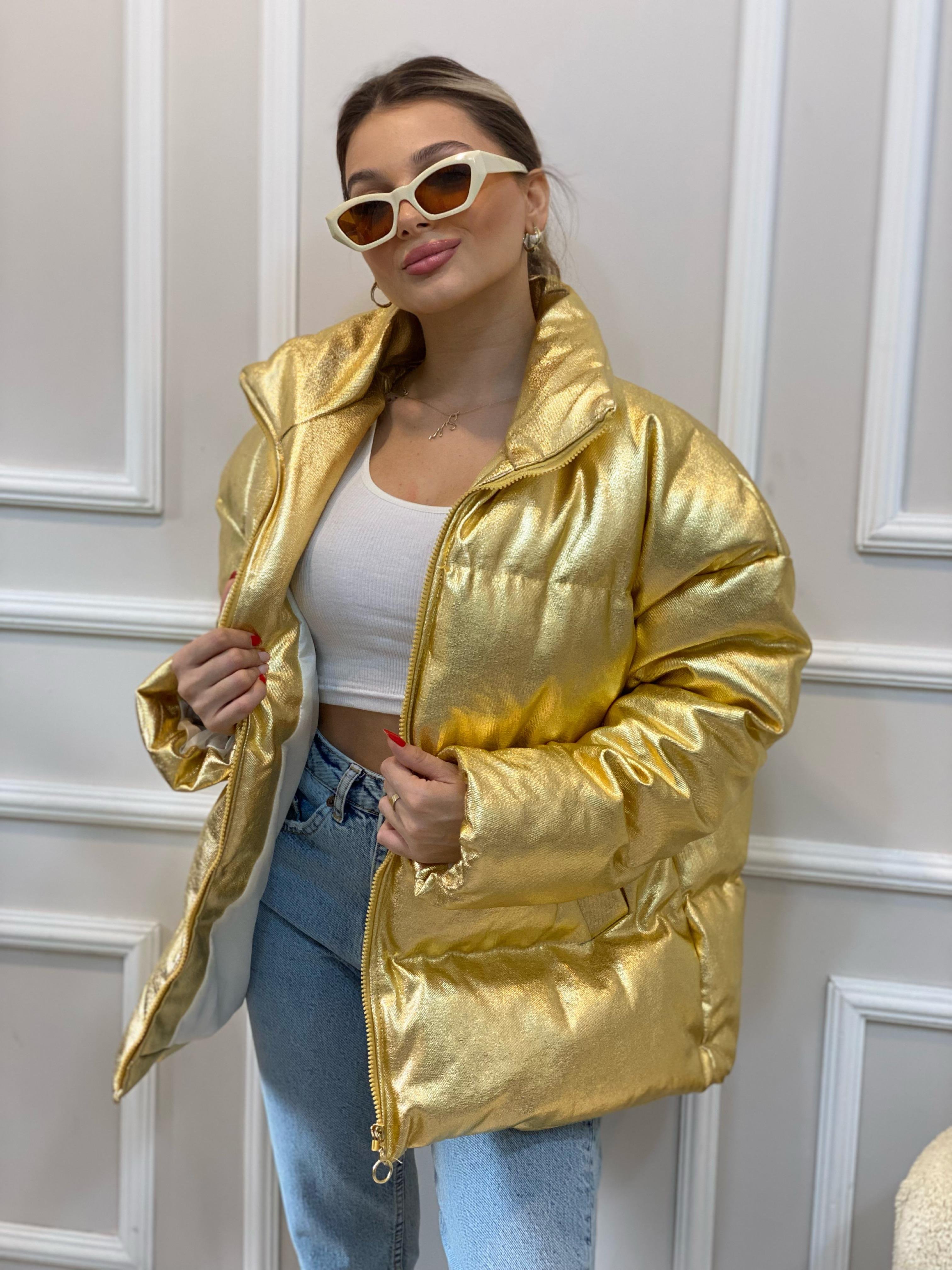 Gold Varaklı Oversize Şişme Mont