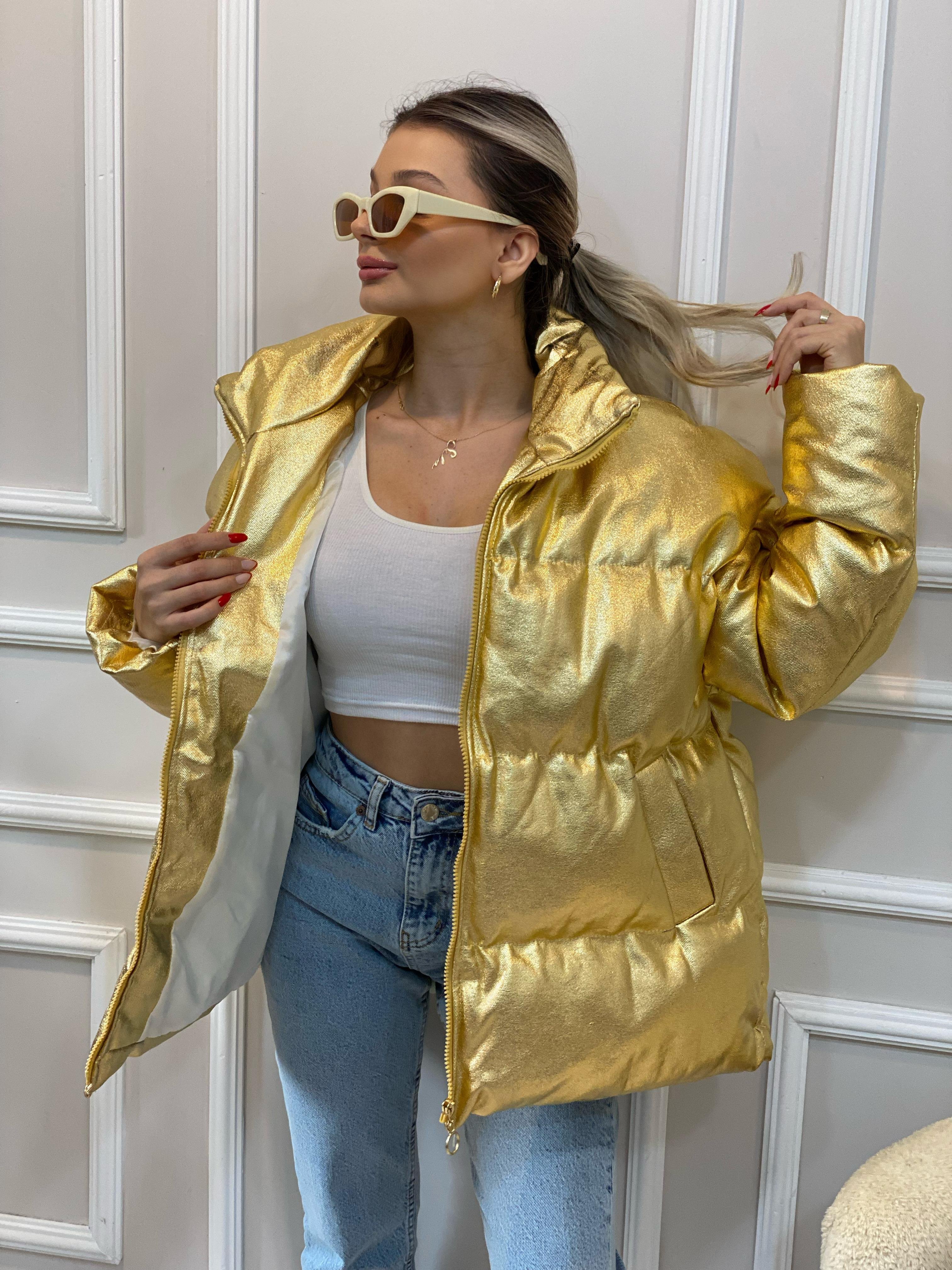 Gold Varaklı Oversize Şişme Mont
