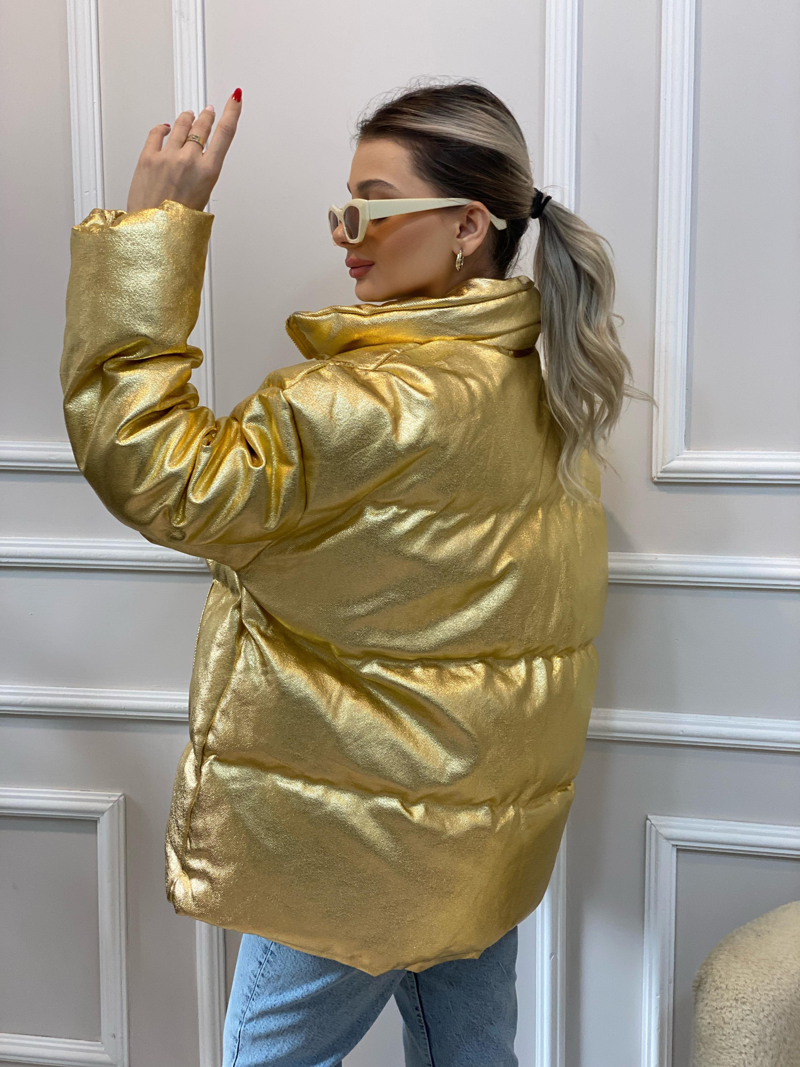 Gold Varaklı Oversize Şişme Mont