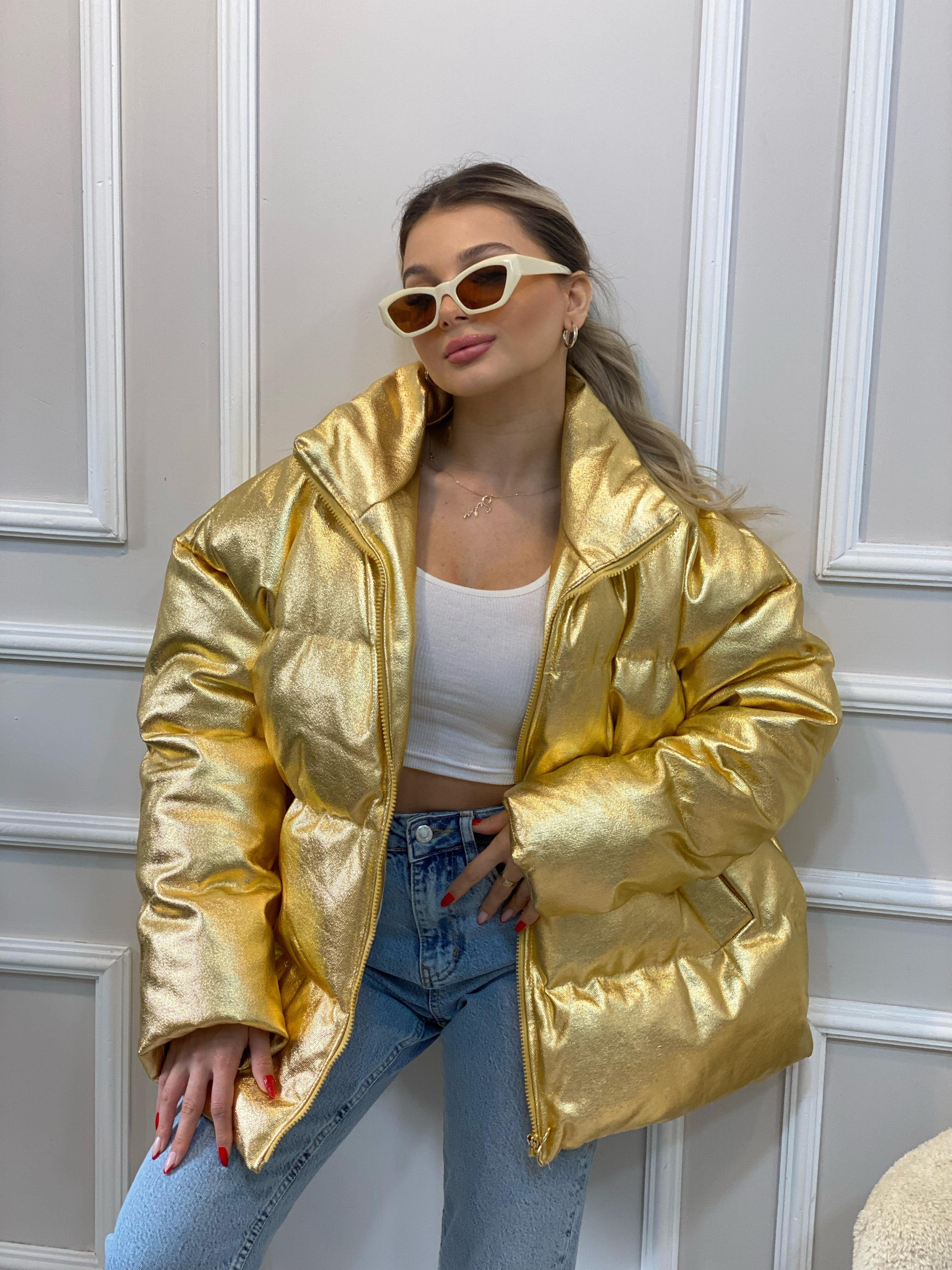 Gold Varaklı Oversize Şişme Mont
