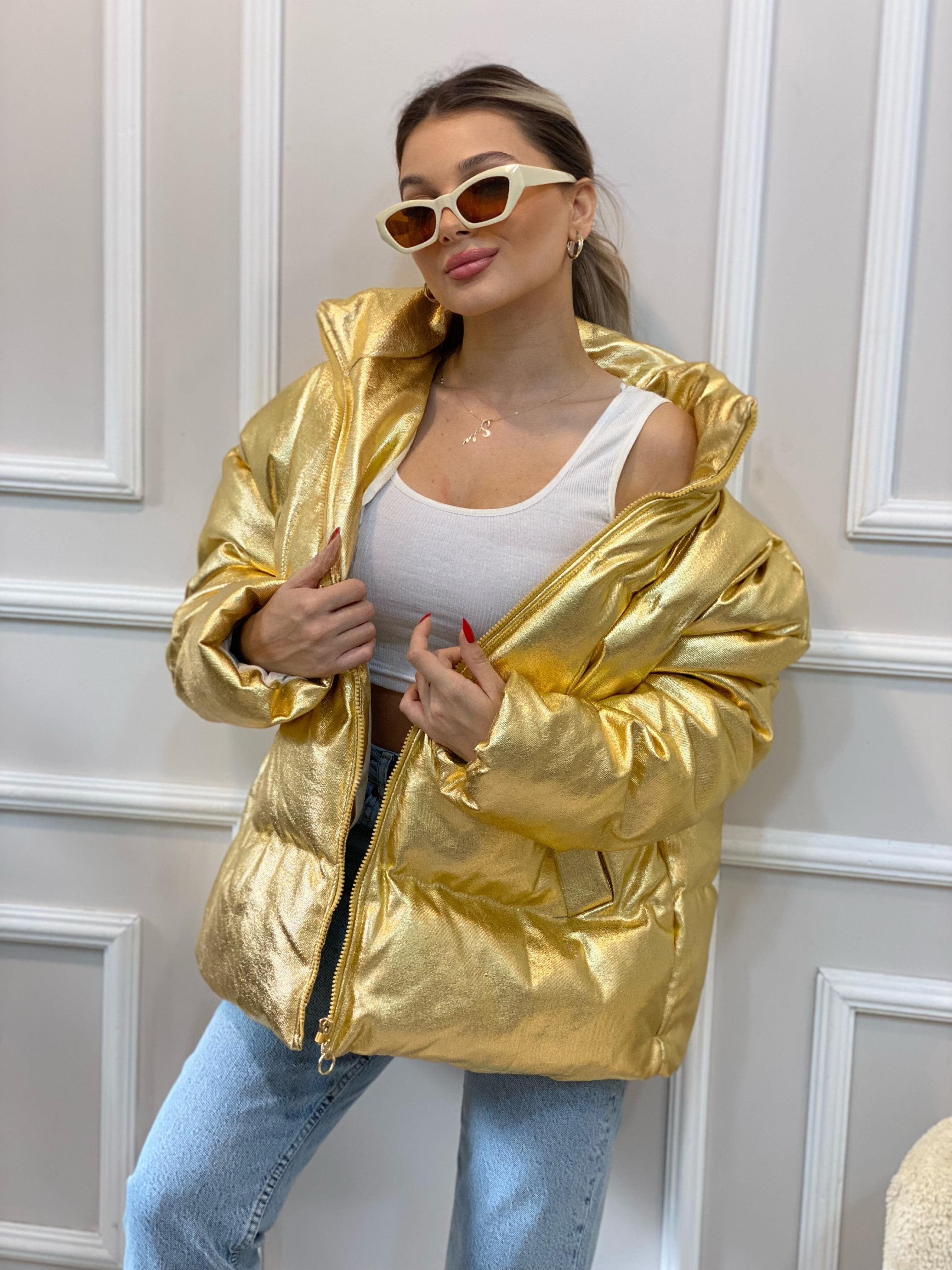 Gold Varaklı Oversize Şişme Mont
