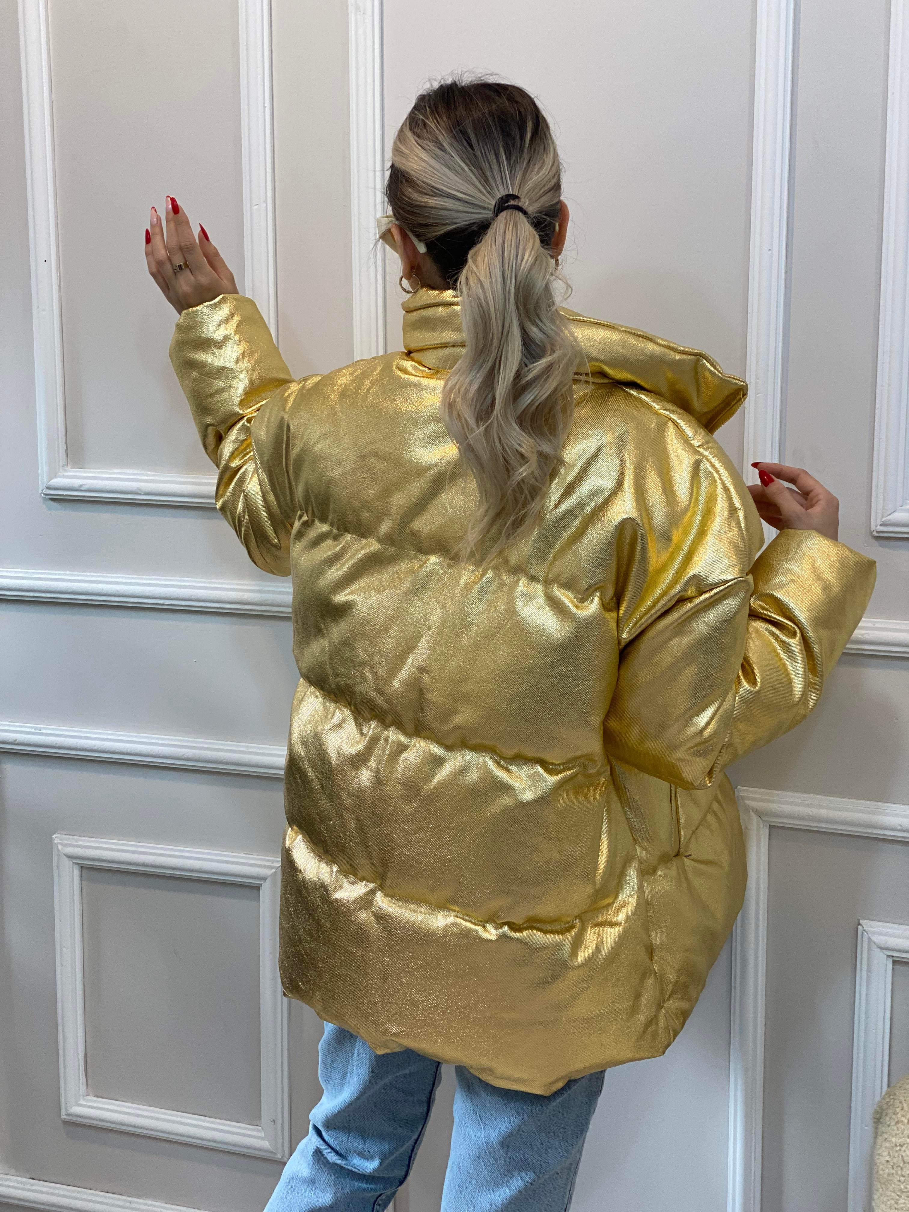 Gold Varaklı Oversize Şişme Mont