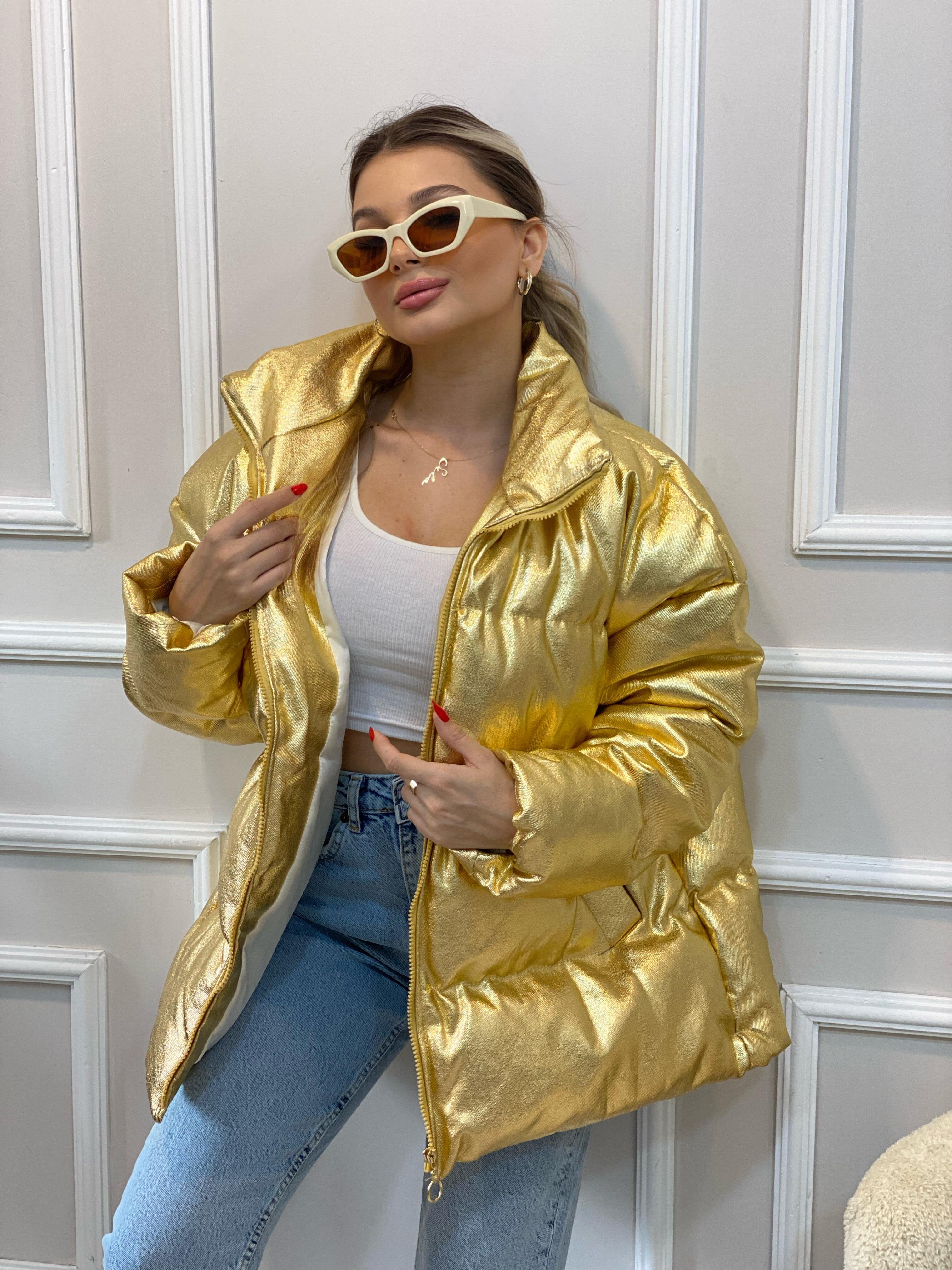 Gold Varaklı Oversize Şişme Mont
