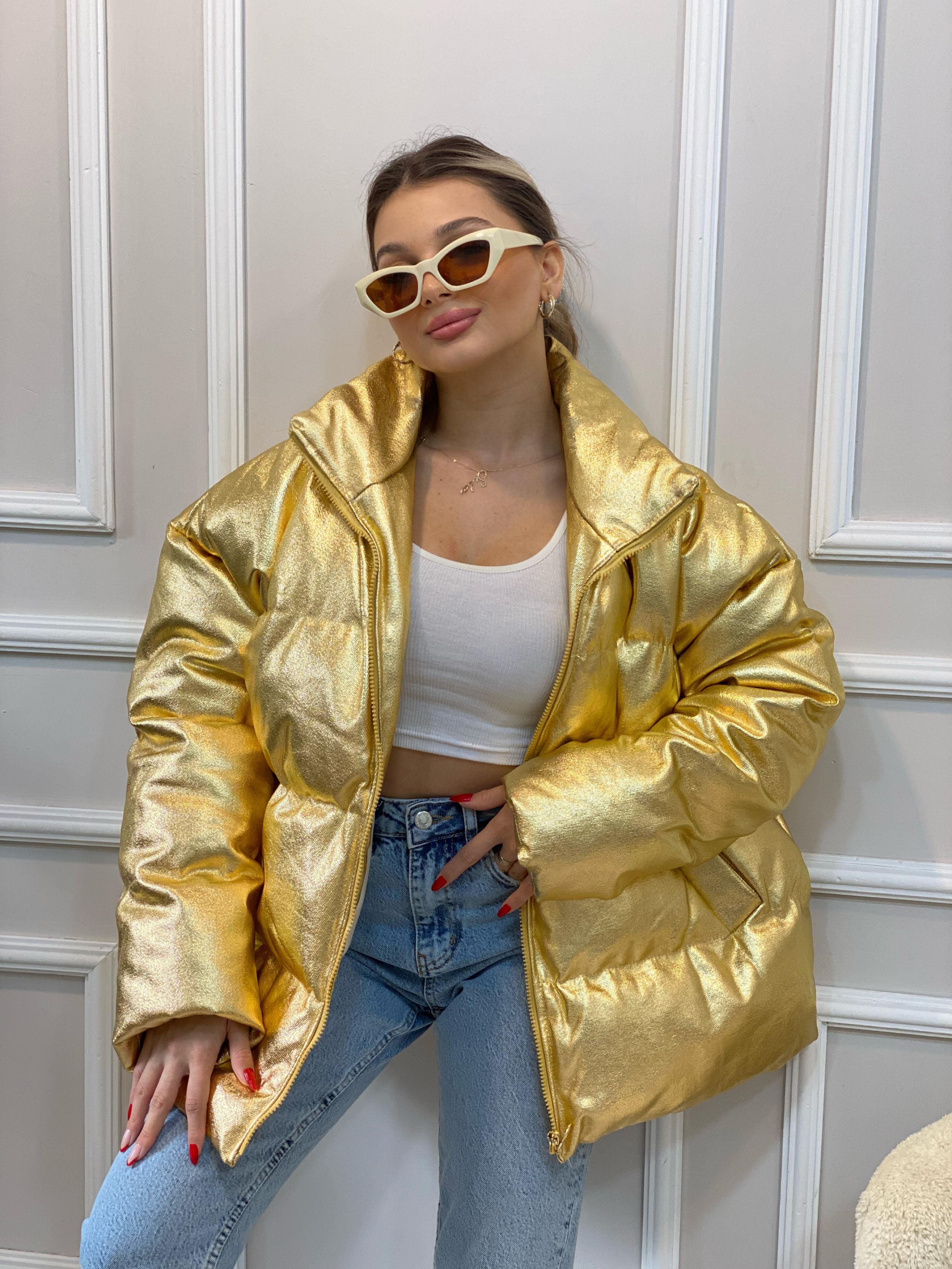 Gold Varaklı Oversize Şişme Mont