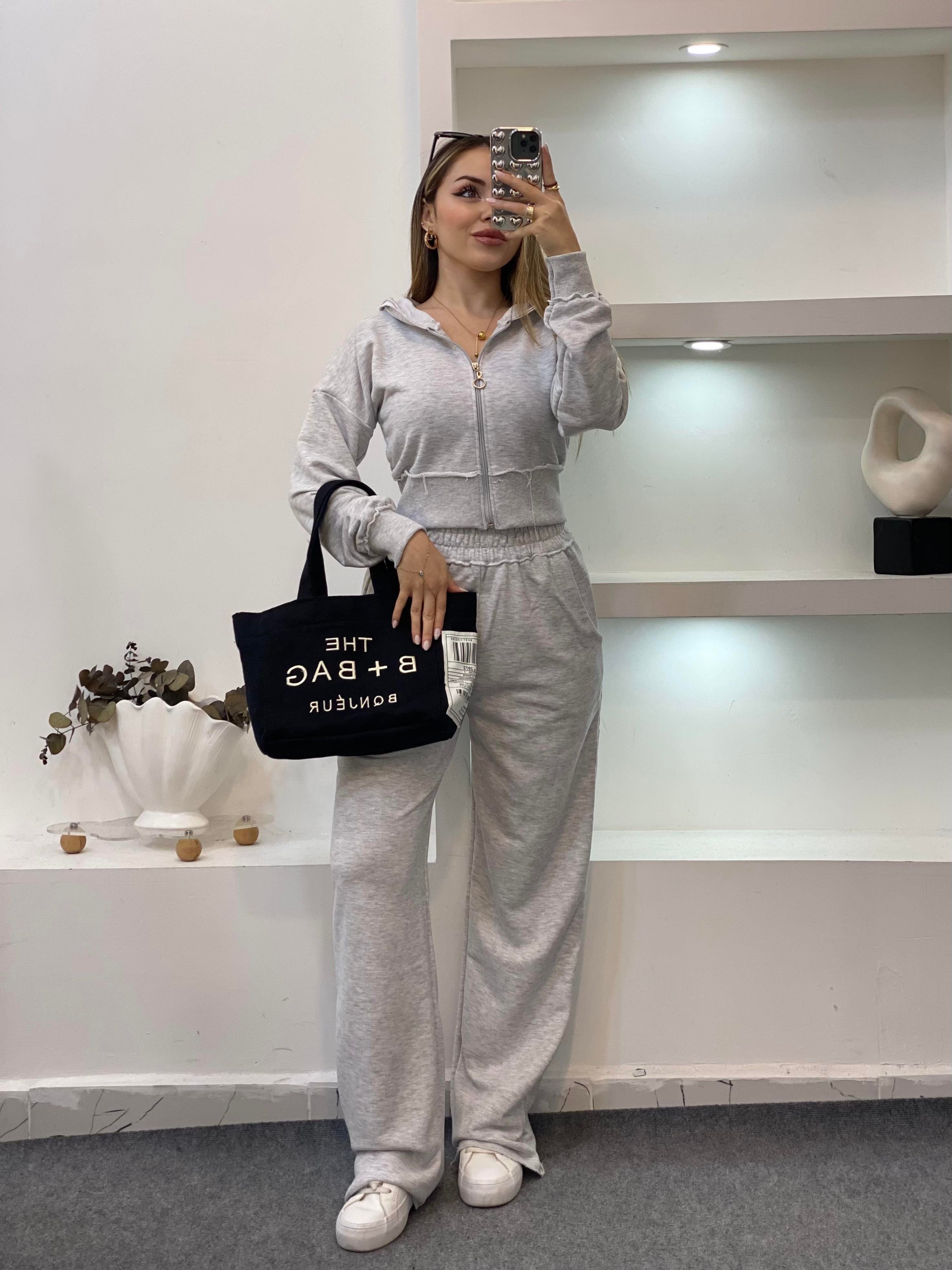 Gri Kapşonlu Model Eşofman Takım