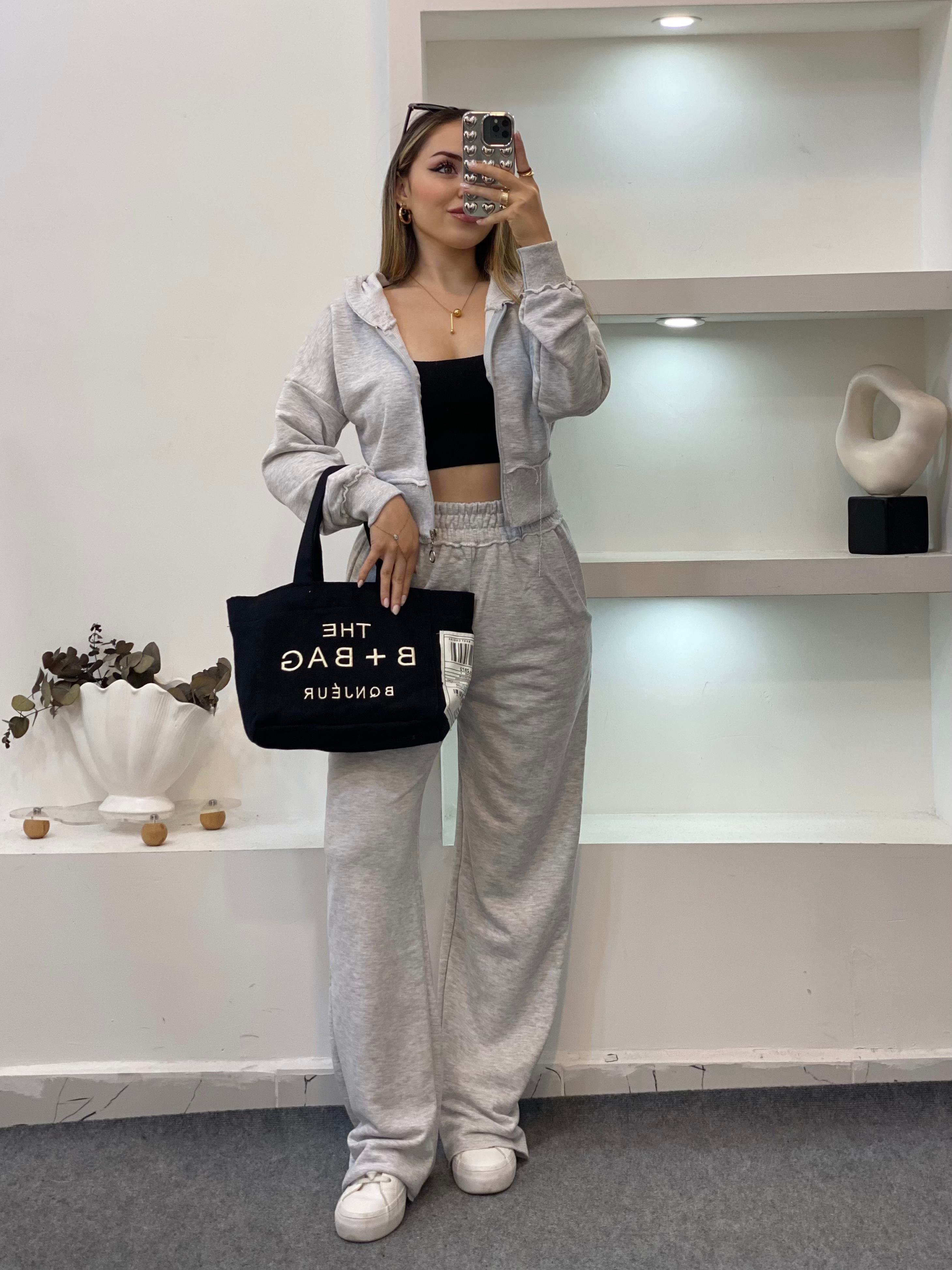 Gri Kapşonlu Model Eşofman Takım