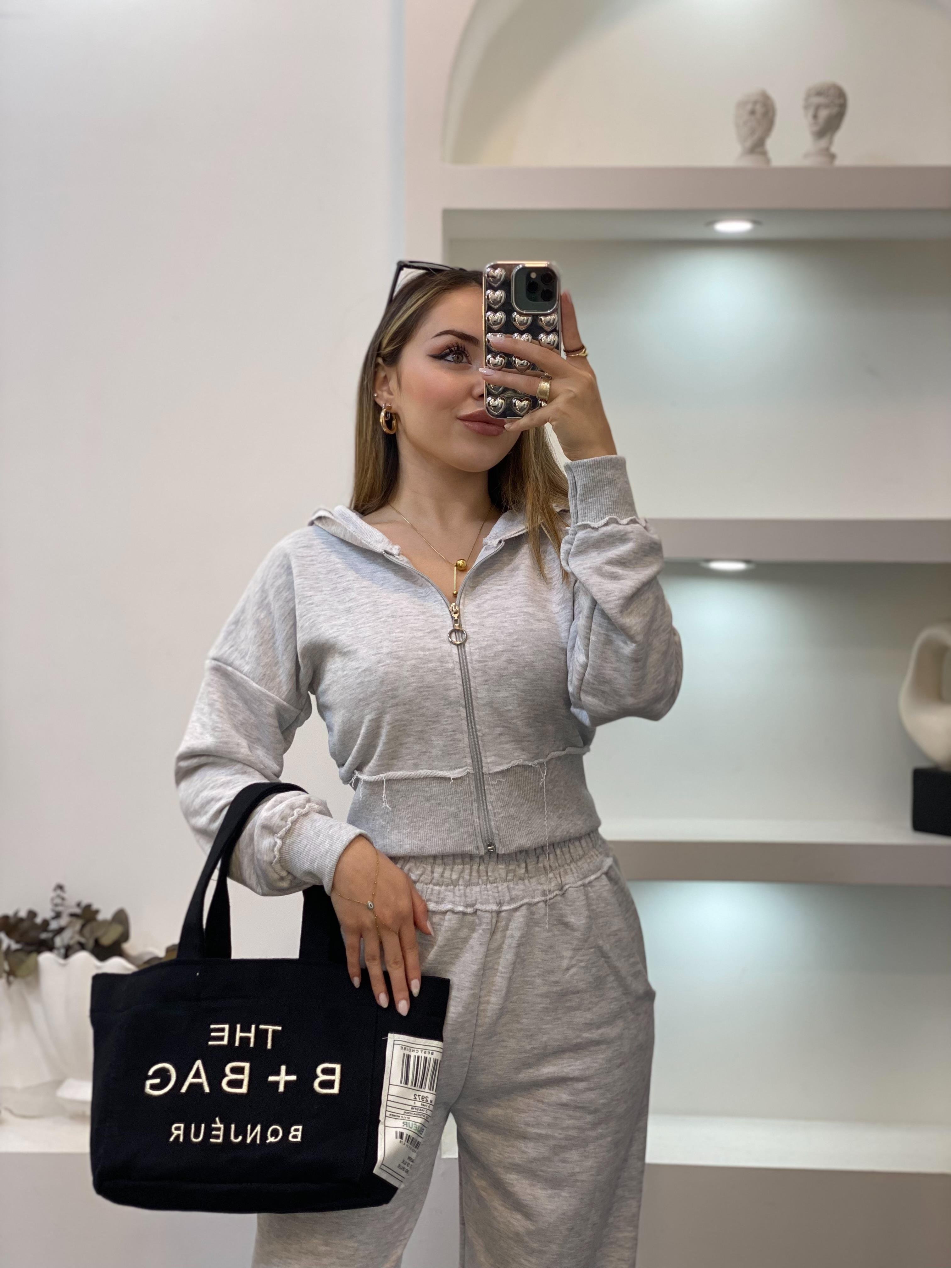 Gri Kapşonlu Model Eşofman Takım