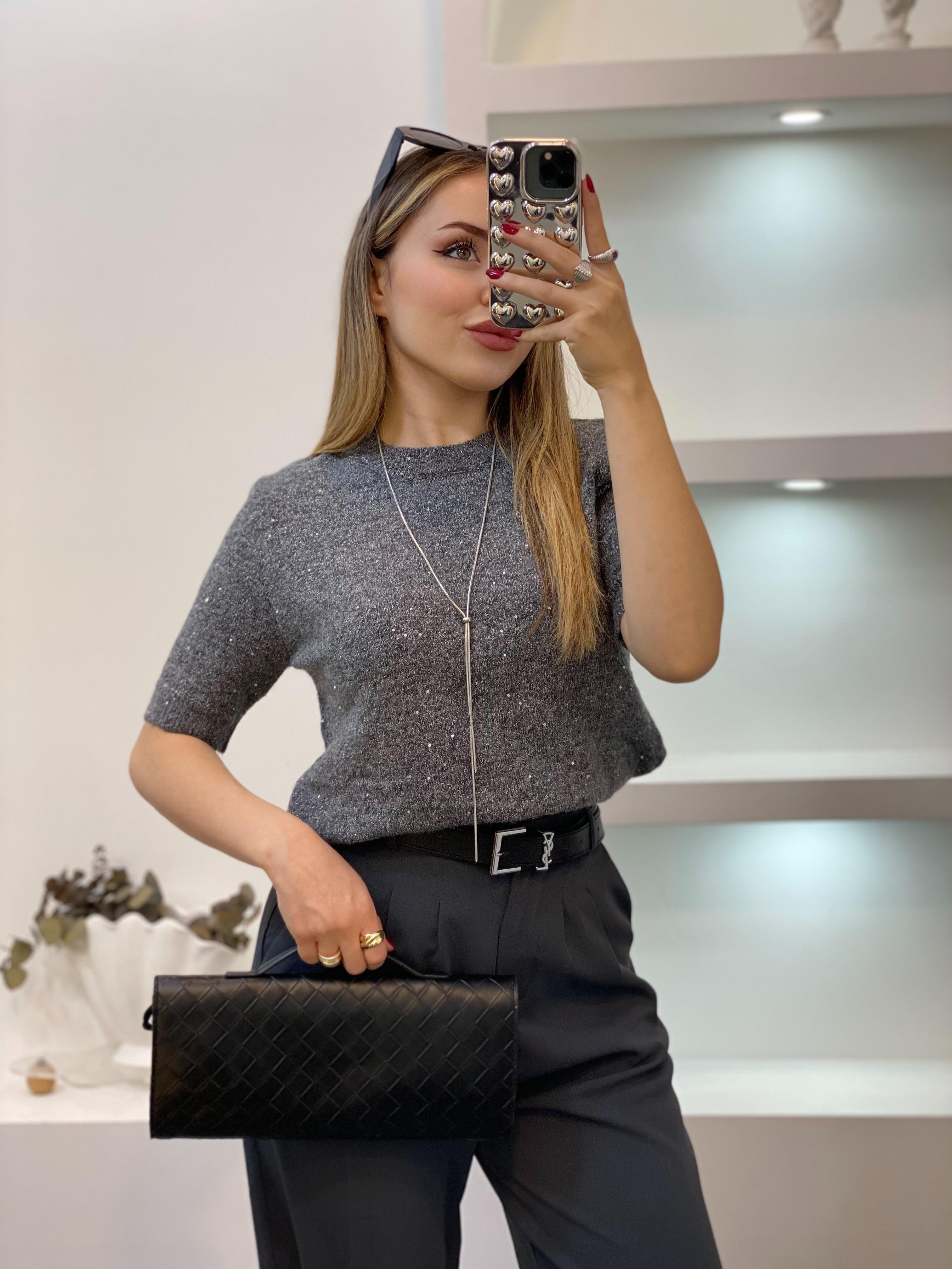 Gri Renk Pul Detay Triko Kazak