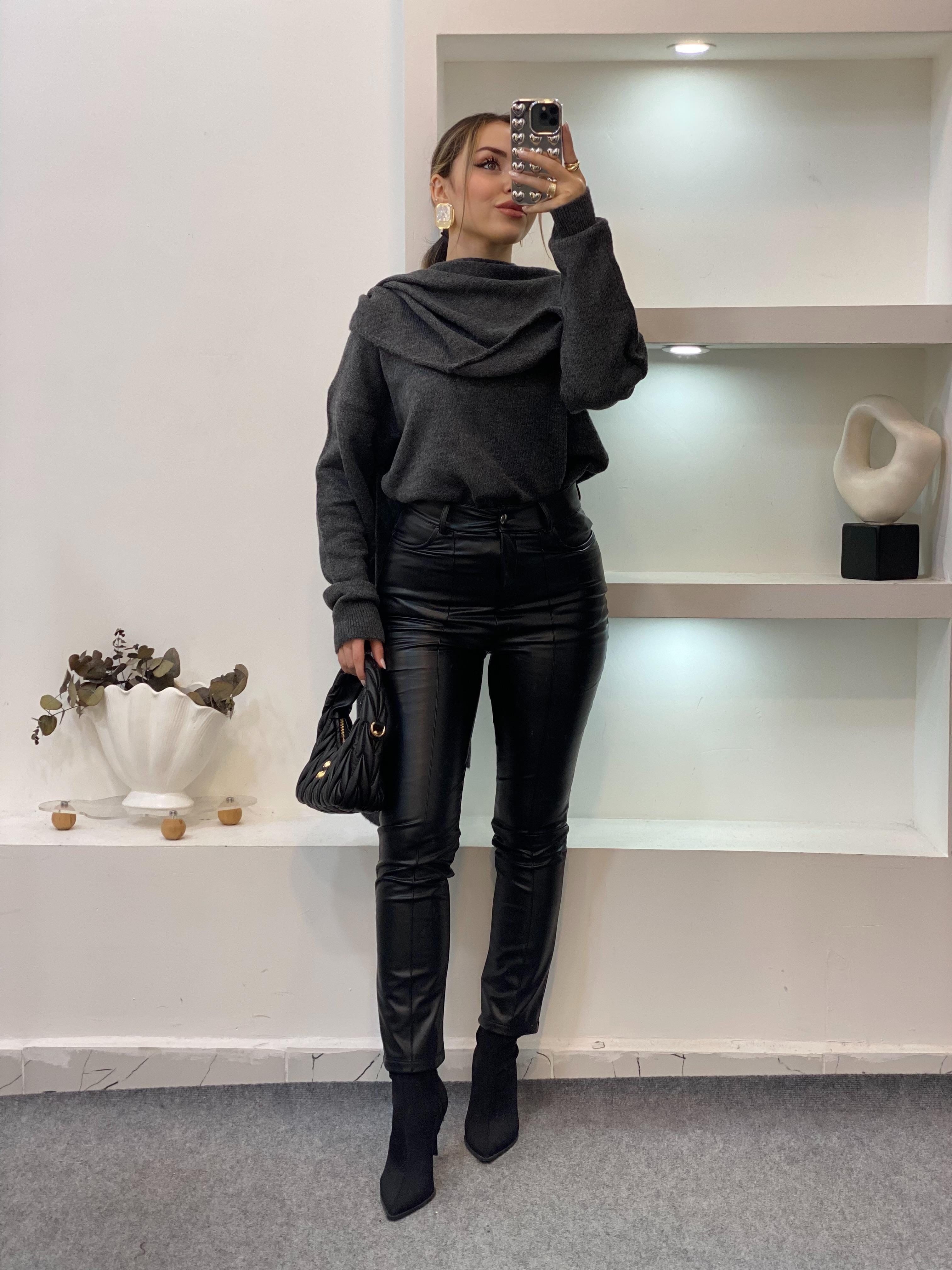 Gri Şal Detaylı Premium Kalite Kazak