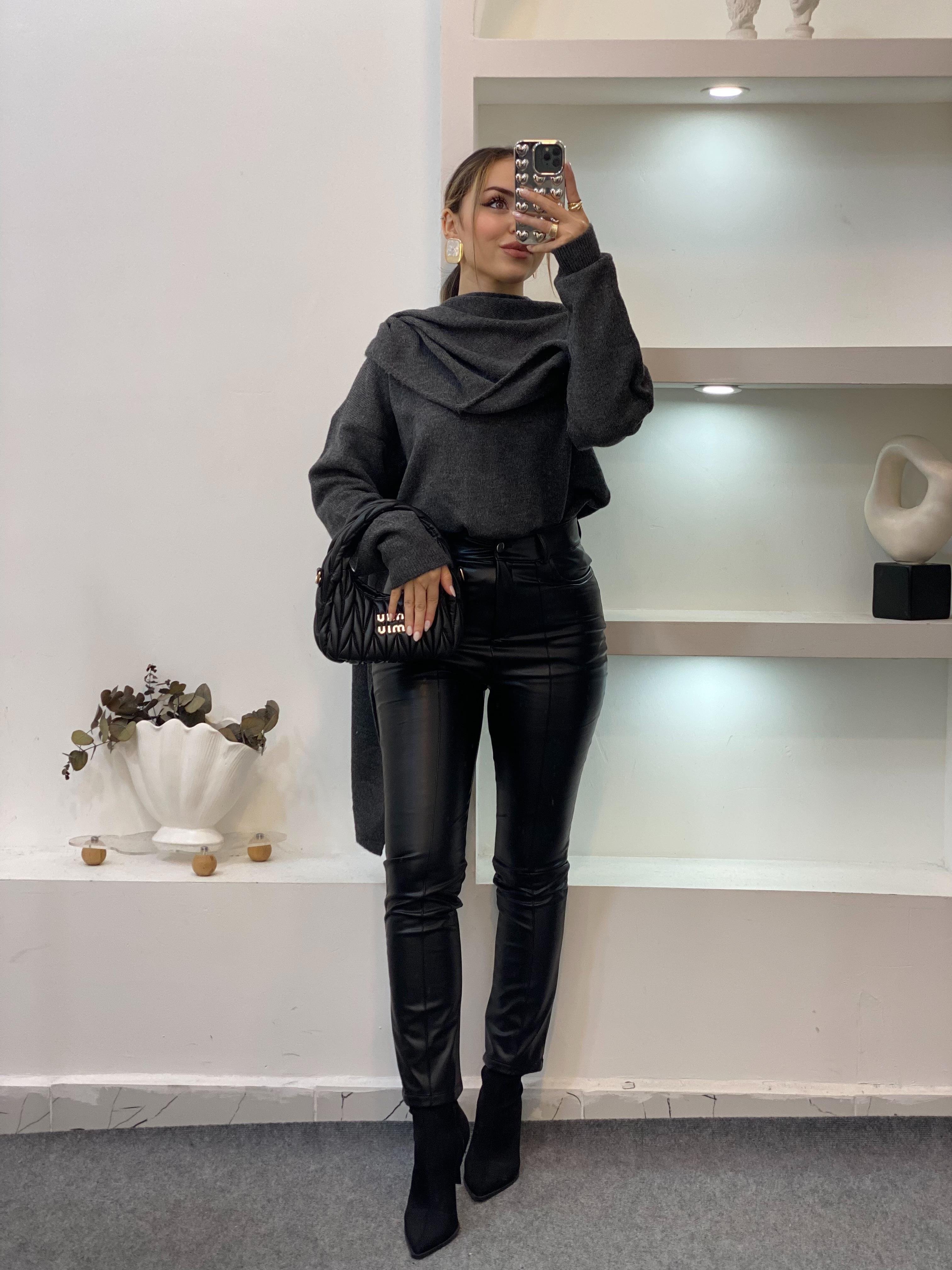 Gri Şal Detaylı Premium Kalite Kazak