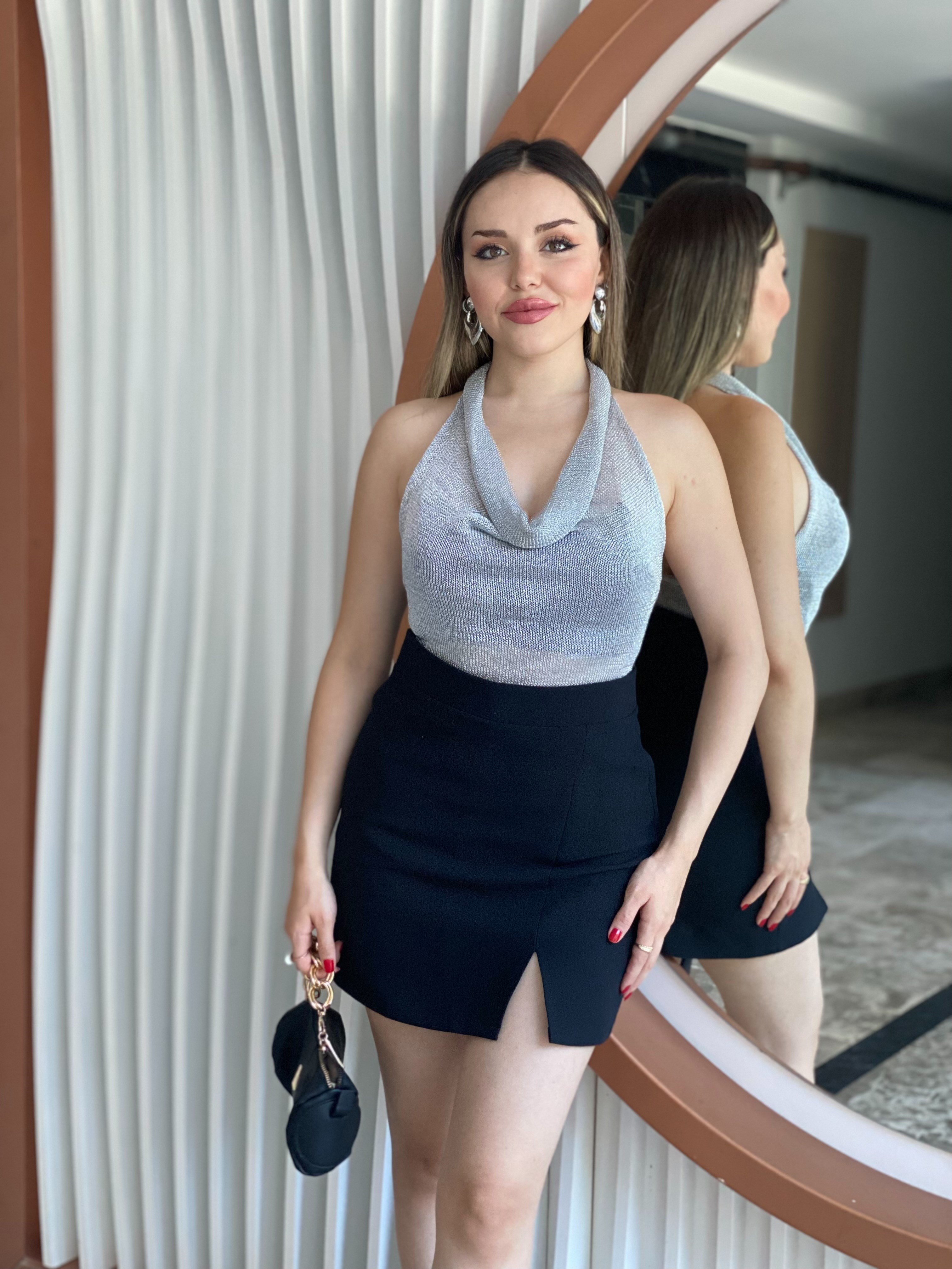 Gümüş Simli Degaje Bluz