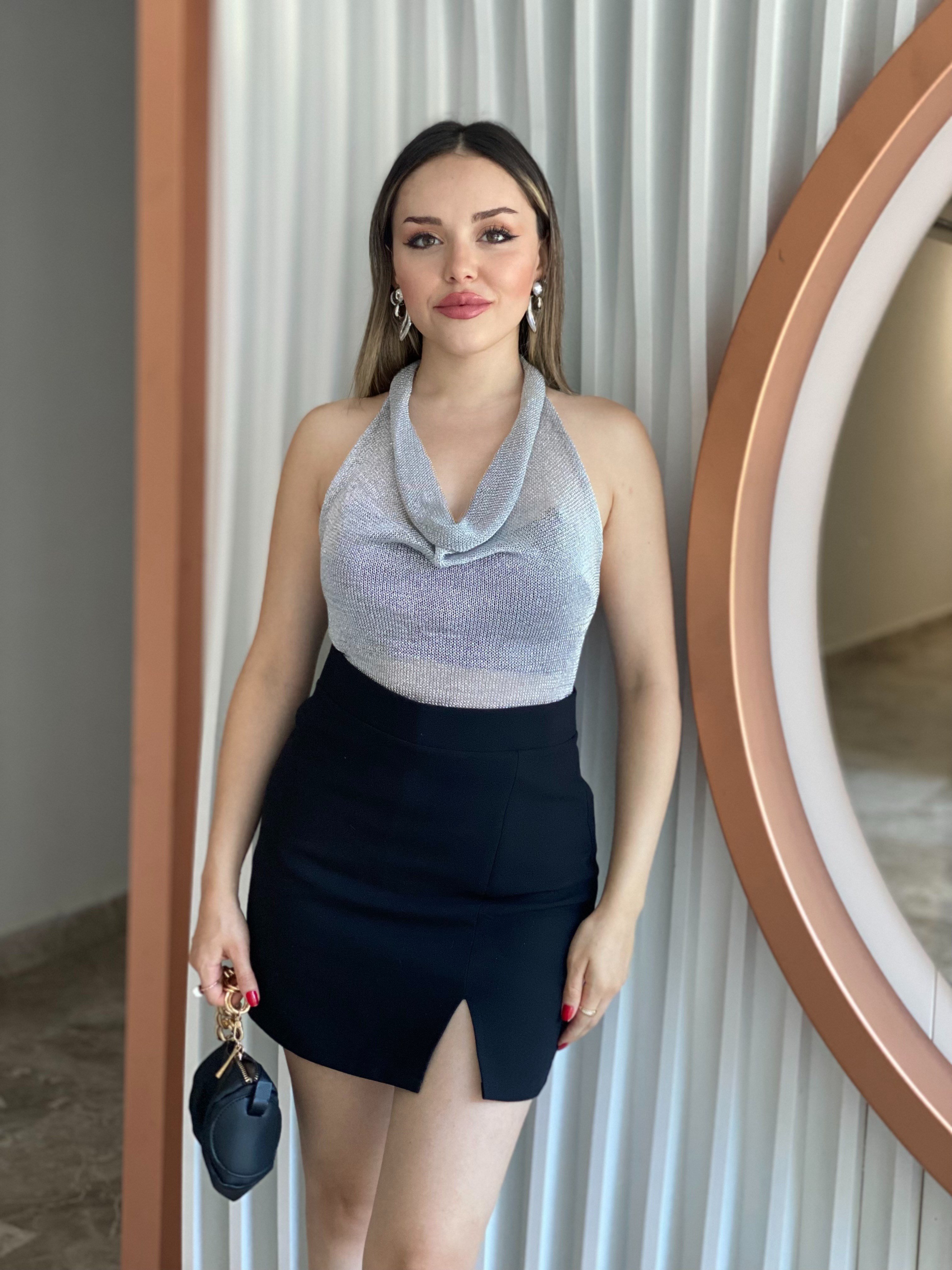 Gümüş Simli Degaje Bluz