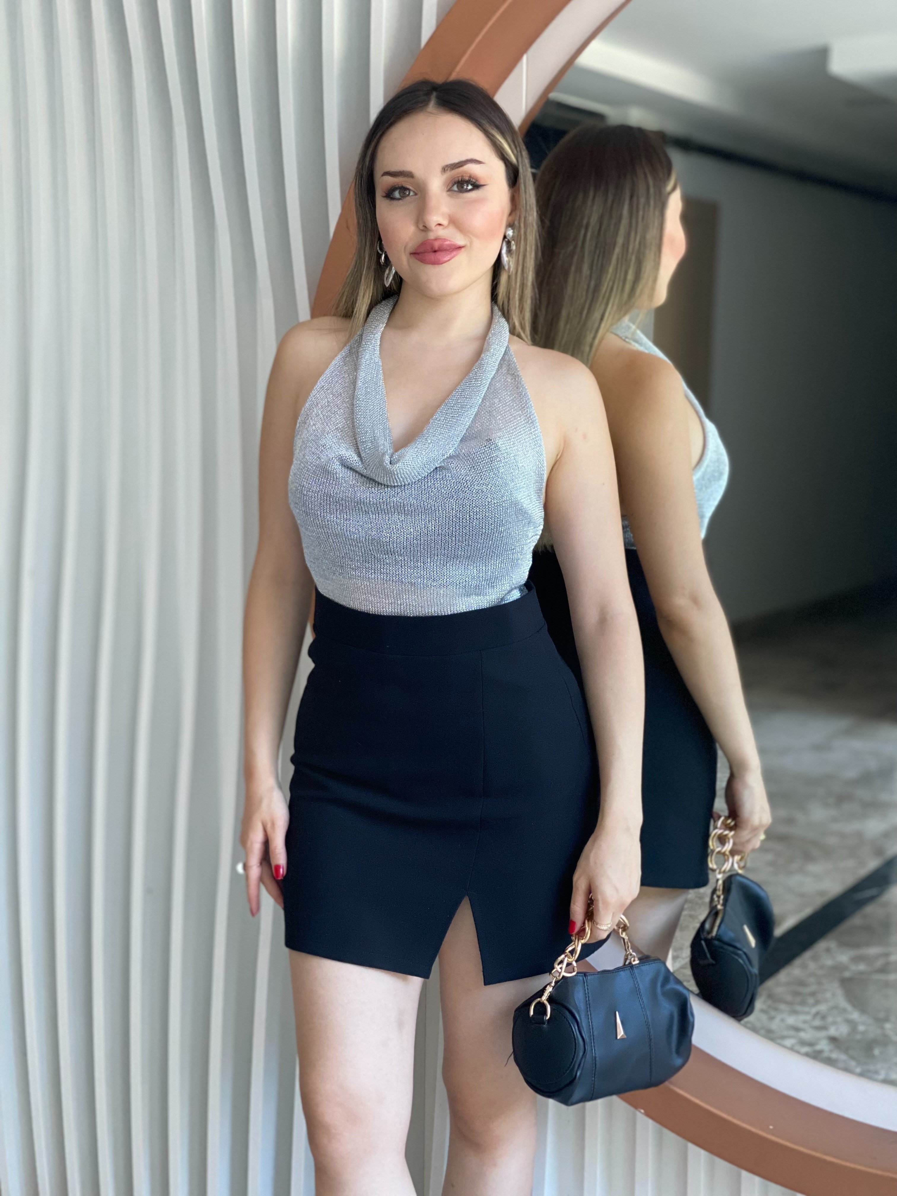 Gümüş Simli Degaje Bluz